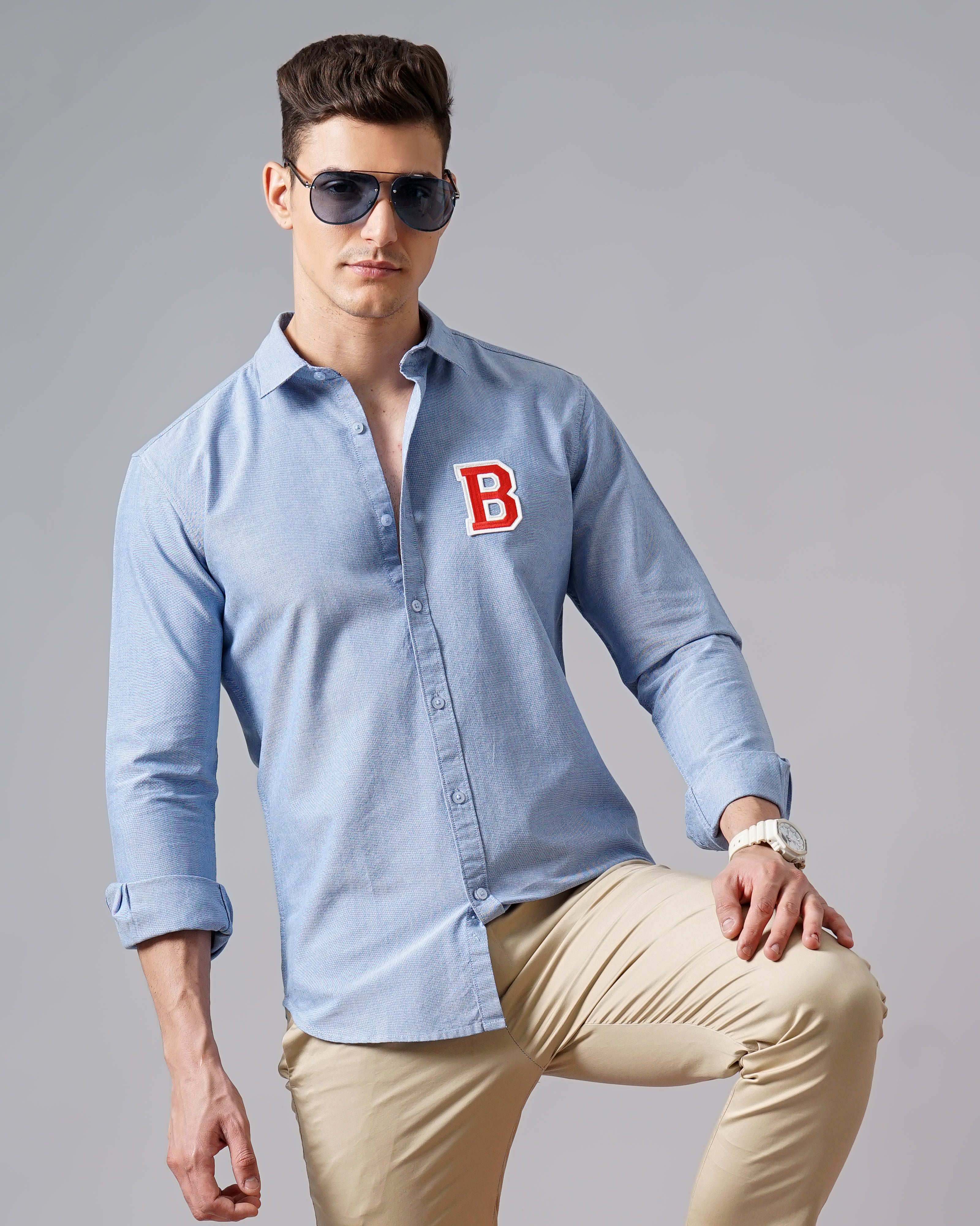MEN'S SOLID SHIRT WITH EMBROIDERY LOGO