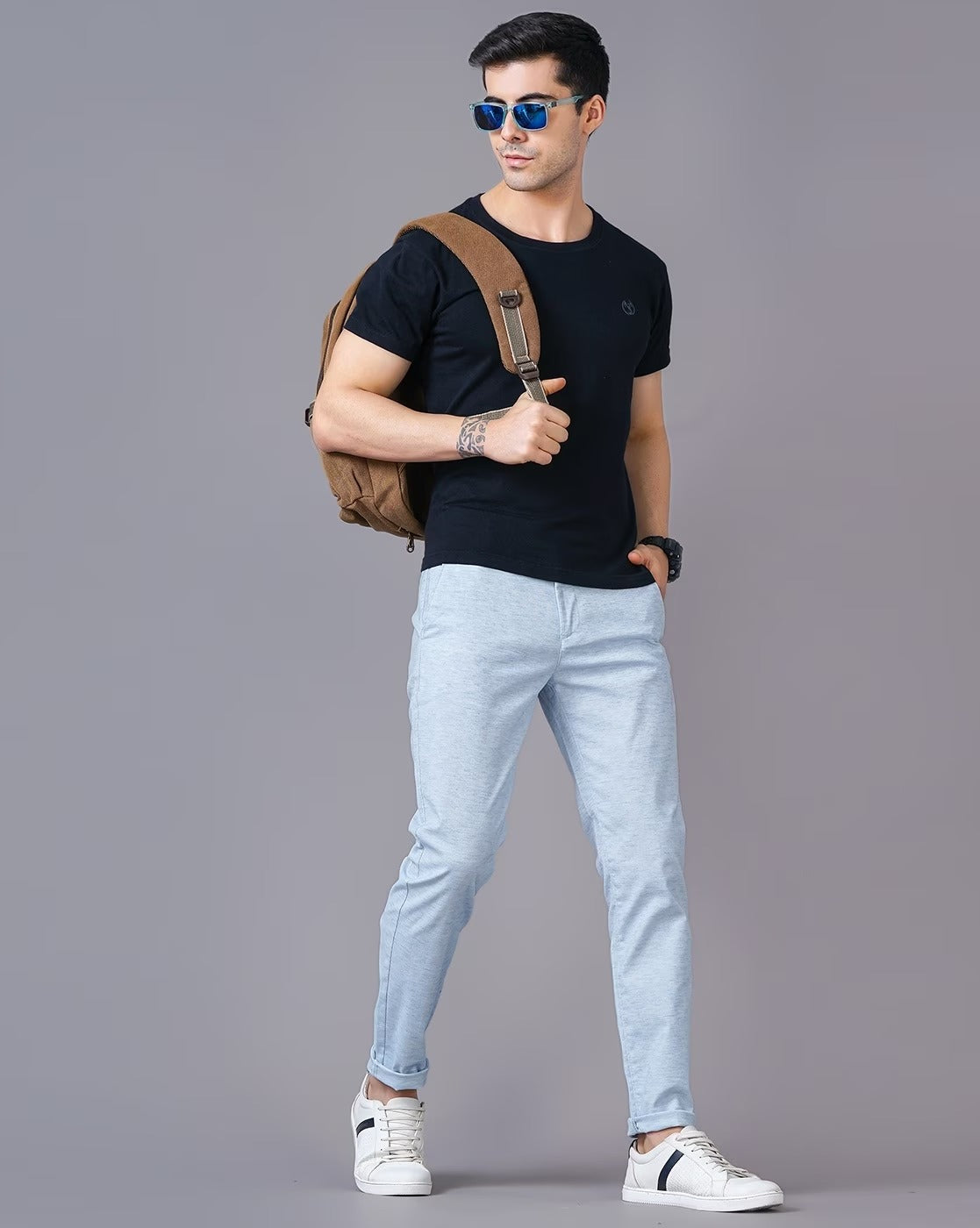 HEATHERED SLIM FIT FLAT-FRONT CHINOS