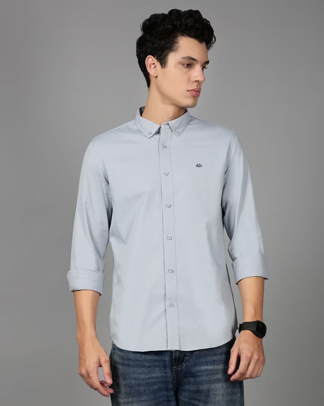 Men Smart Slim Fit Solid Button-Down Collar Cotton Casual Shirt