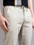 Men Smart Stripped Ankel Fit Low-Rise Chinos Trousers