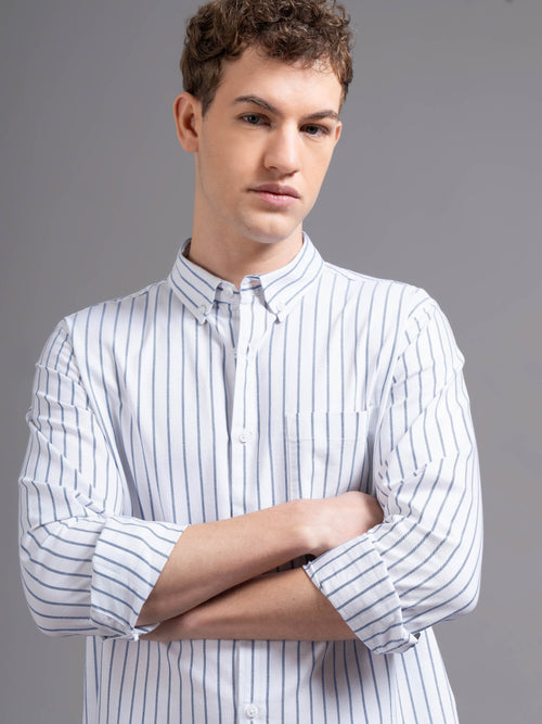 Men Striped Button-Down Collar Smart Slim Fit Shirt