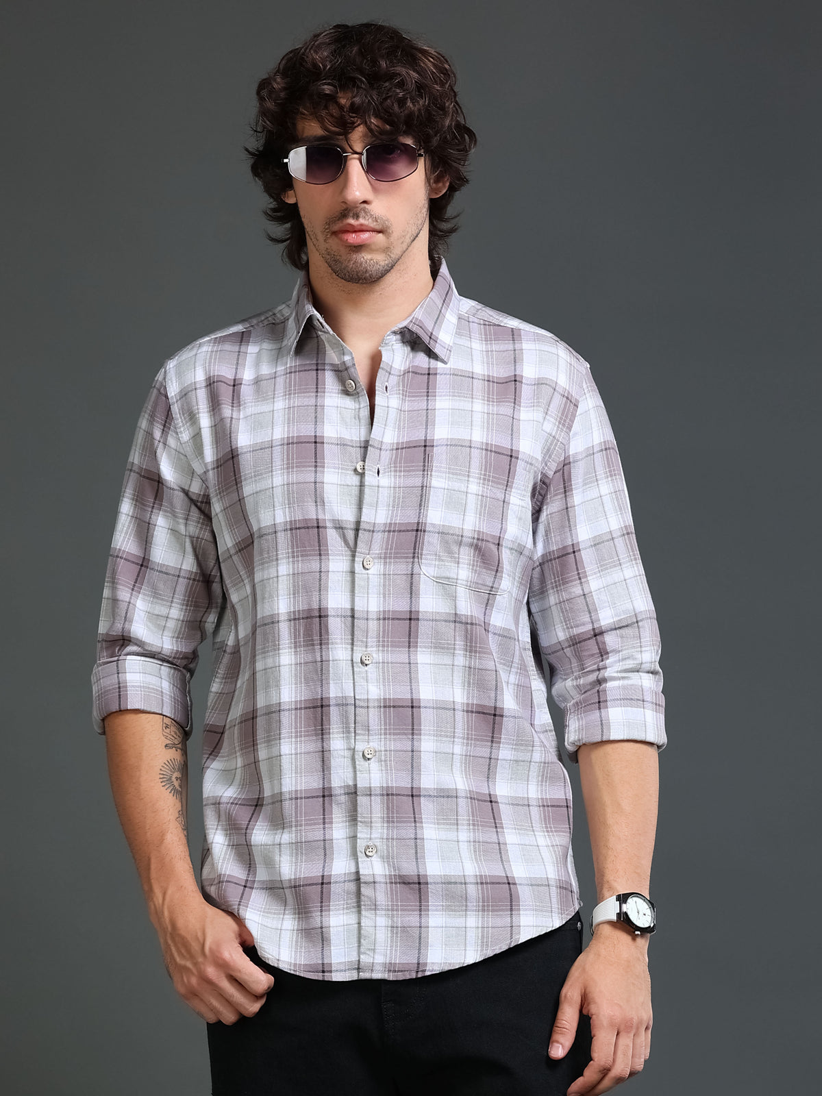 Men's Mellange Twill Checks Shirt