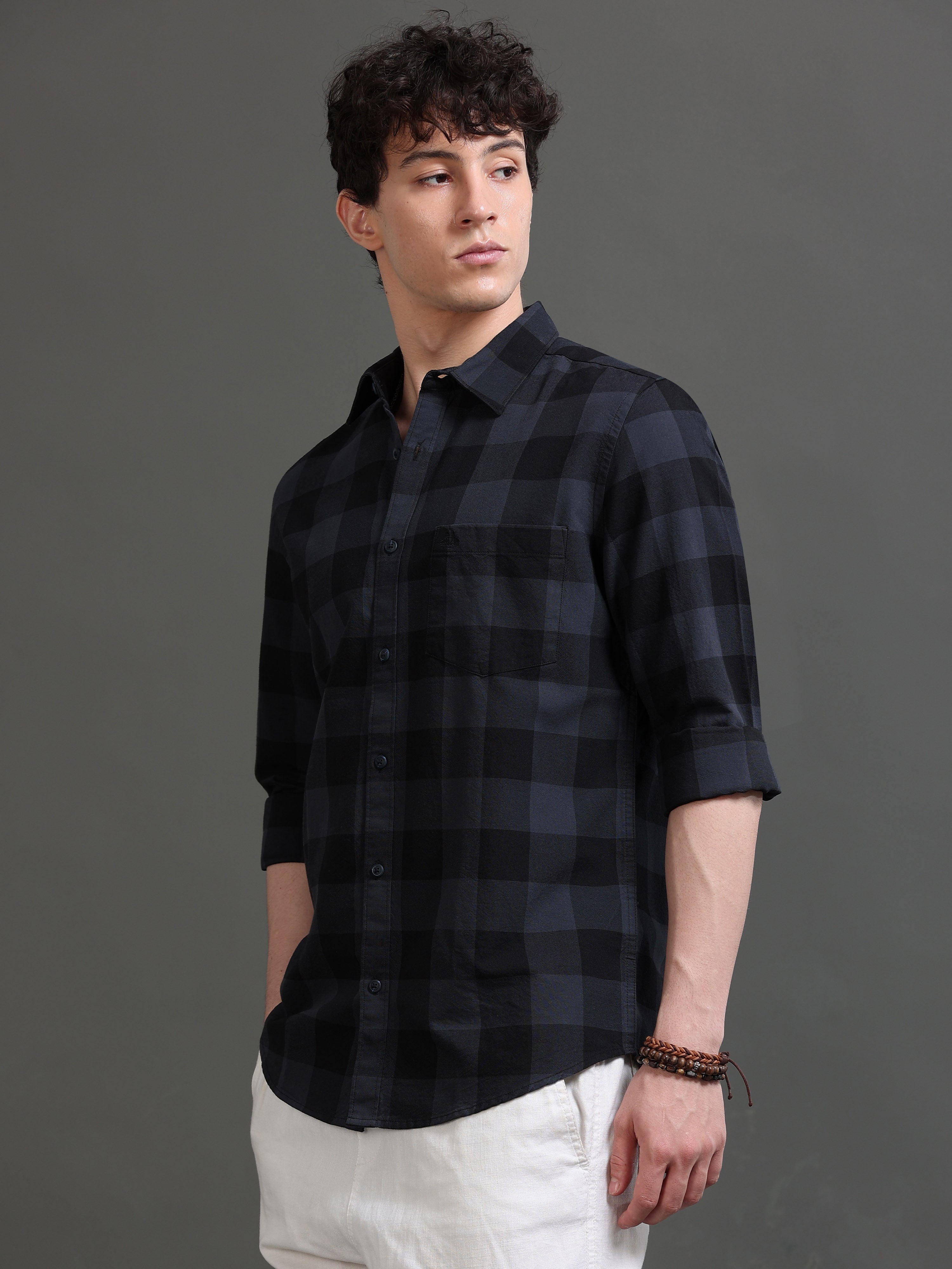 Men Smart Slim Fit Buffalo Checks Checked Casual Shirt