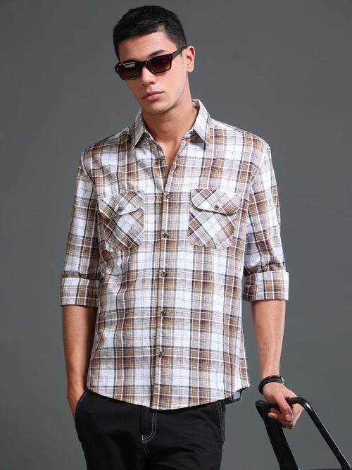 Men's Checks Double Pocket Shirt