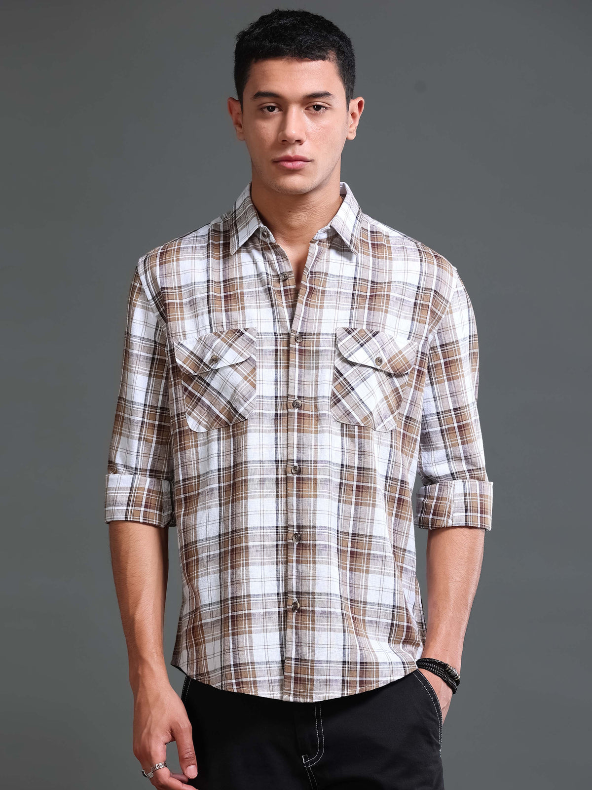 Men's Checks Double Pocket Shirt