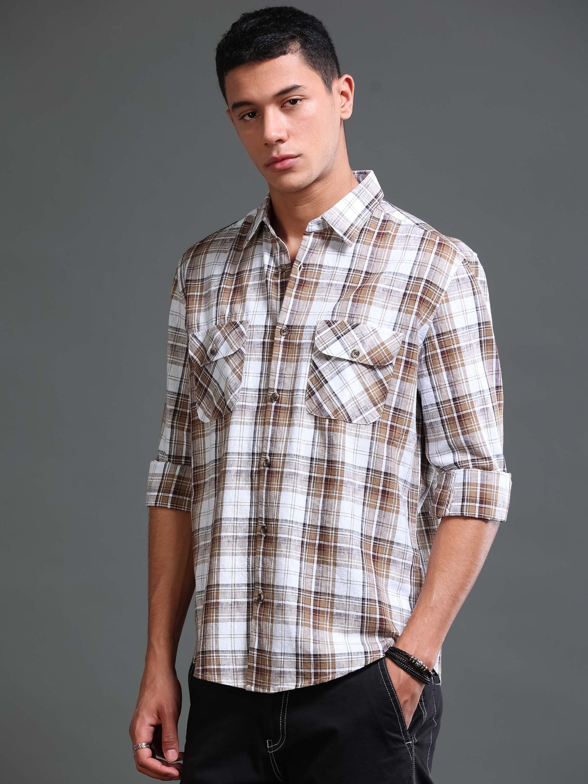 Men's Checks Double Pocket Shirt