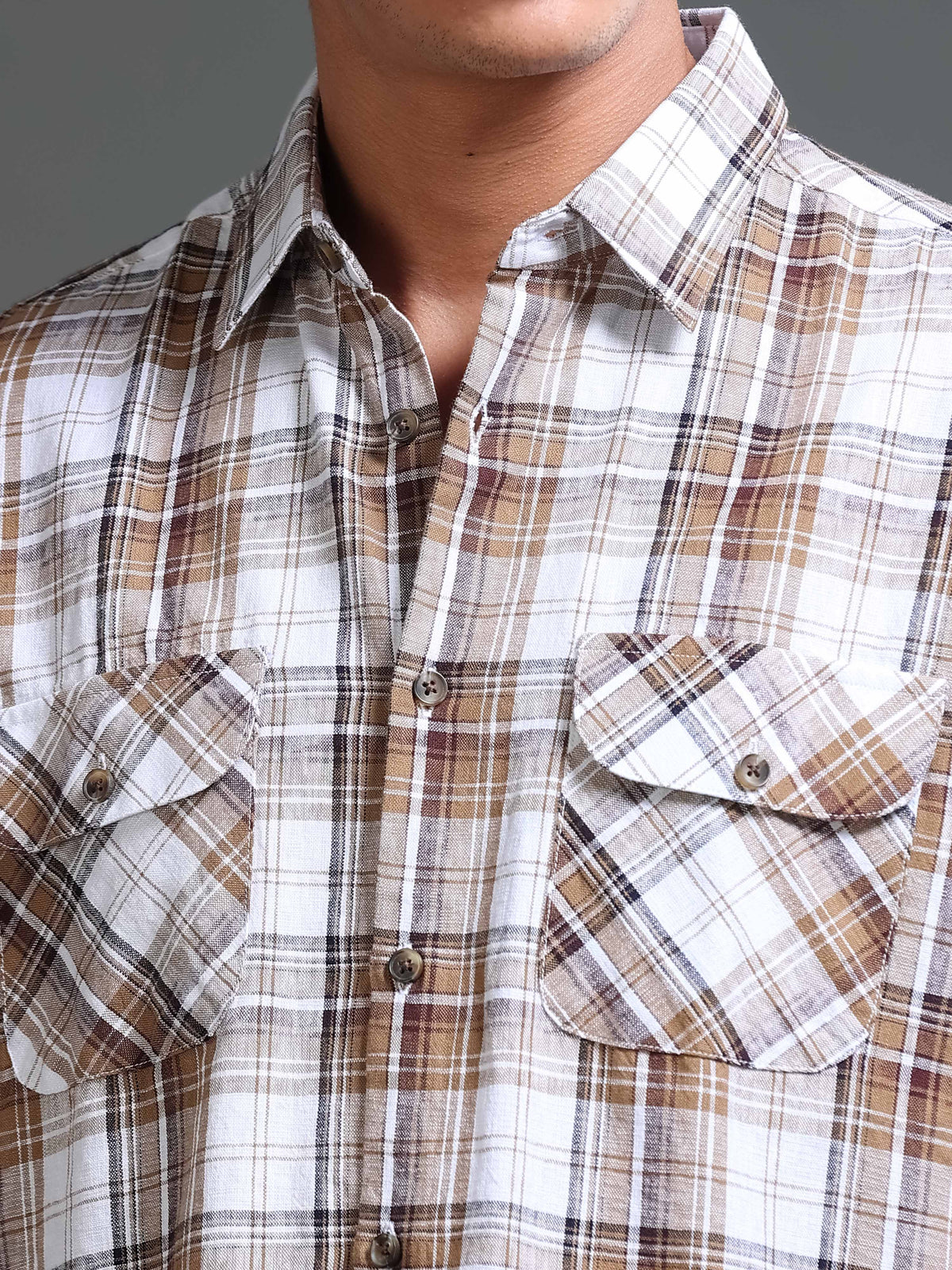 Men's Checks Double Pocket Shirt