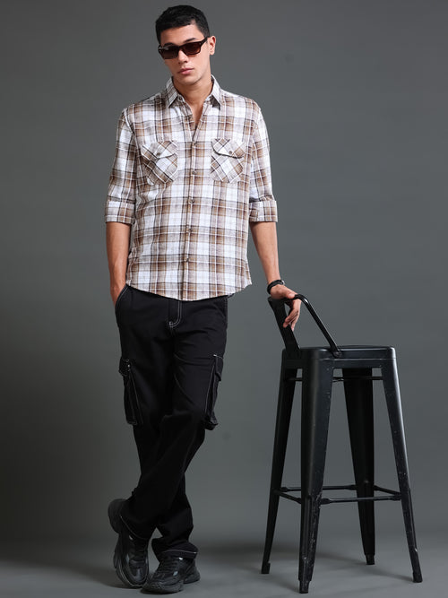 Men's Checks Double Pocket Shirt