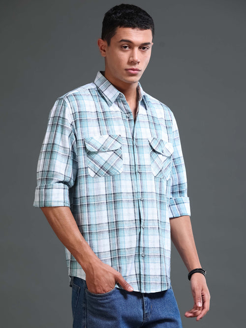 Men's Checks  Double Pocket Shirt