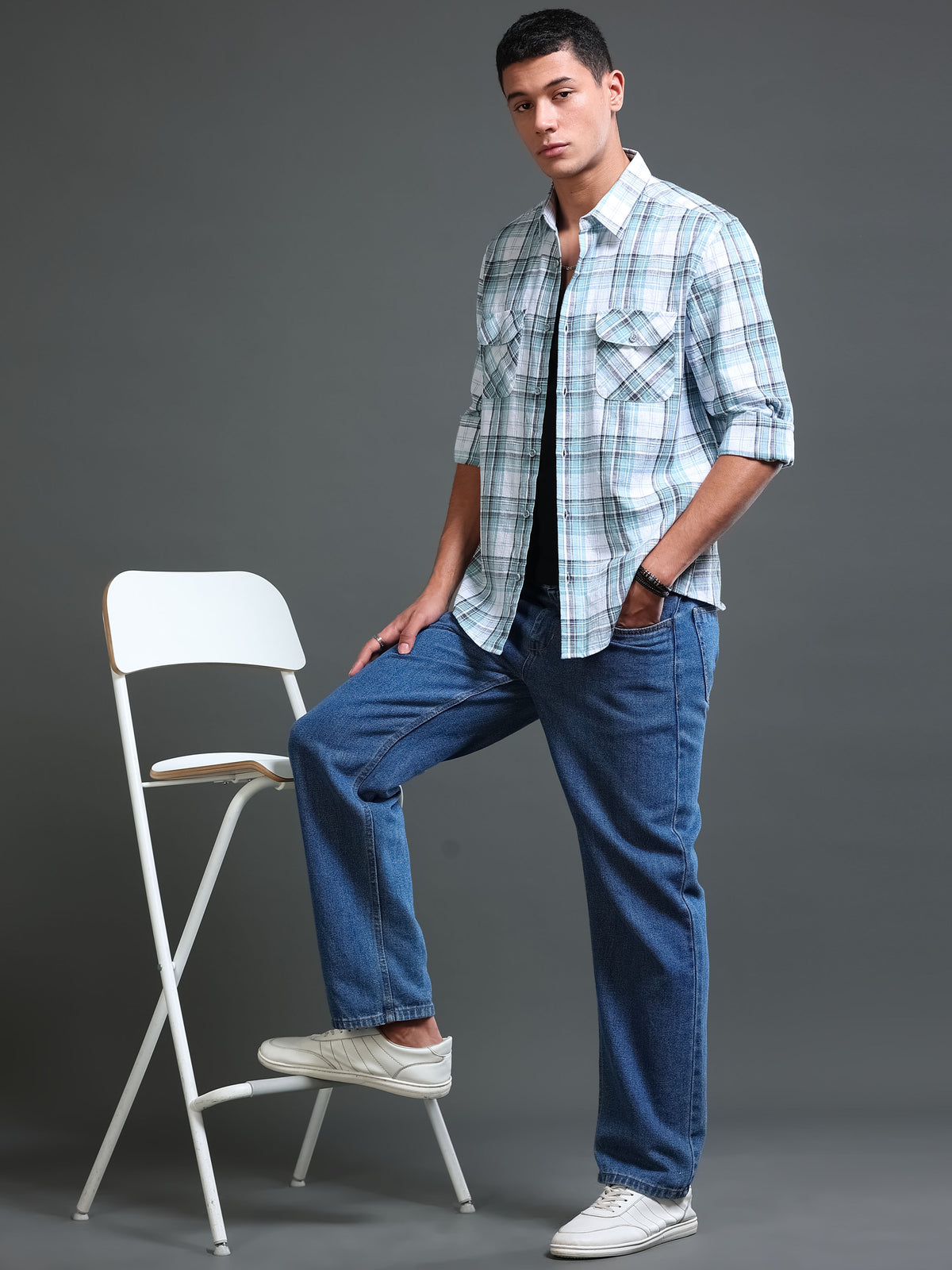 Men's Checks  Double Pocket Shirt