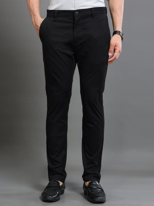 Men Smart Slim Fit Low-Rise Chinos Trousers