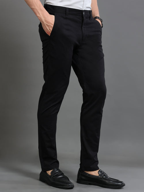 Men Smart Slim Fit Low-Rise Chinos Trousers