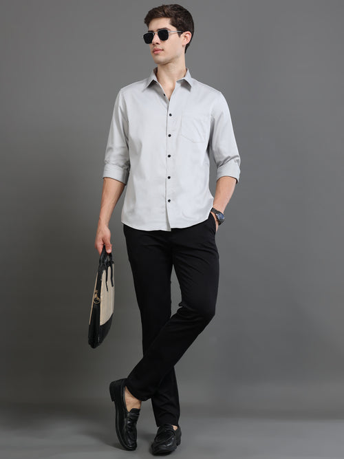 Men Smart Slim Fit Low-Rise Chinos Trousers