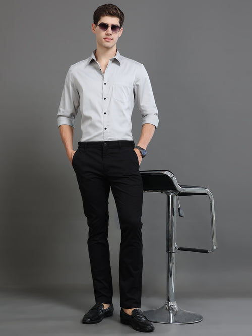 Men Smart Slim Fit Low-Rise Chinos Trousers