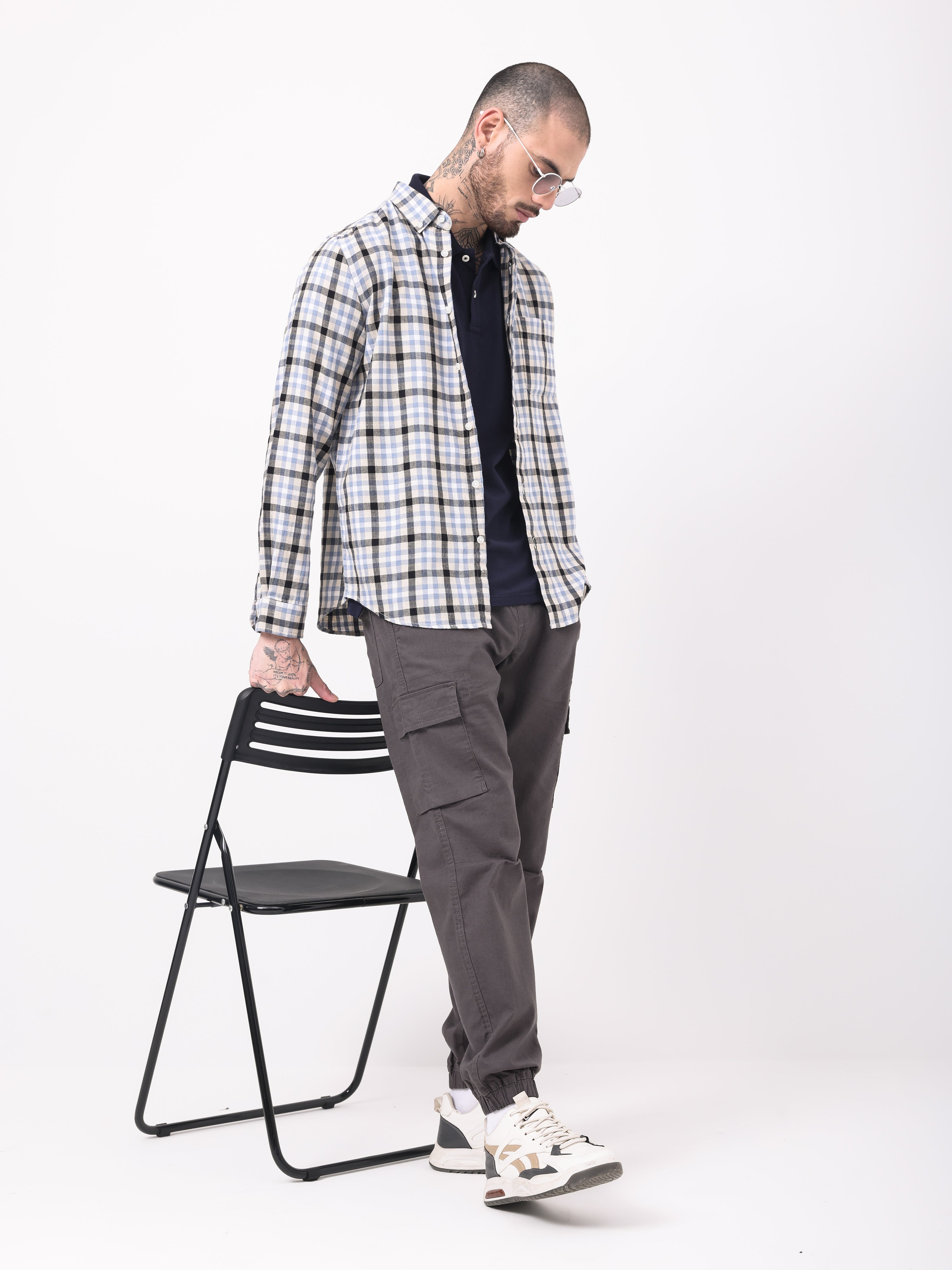 TWILL HEARINGBONE WEAVE CHECKS SHIRT