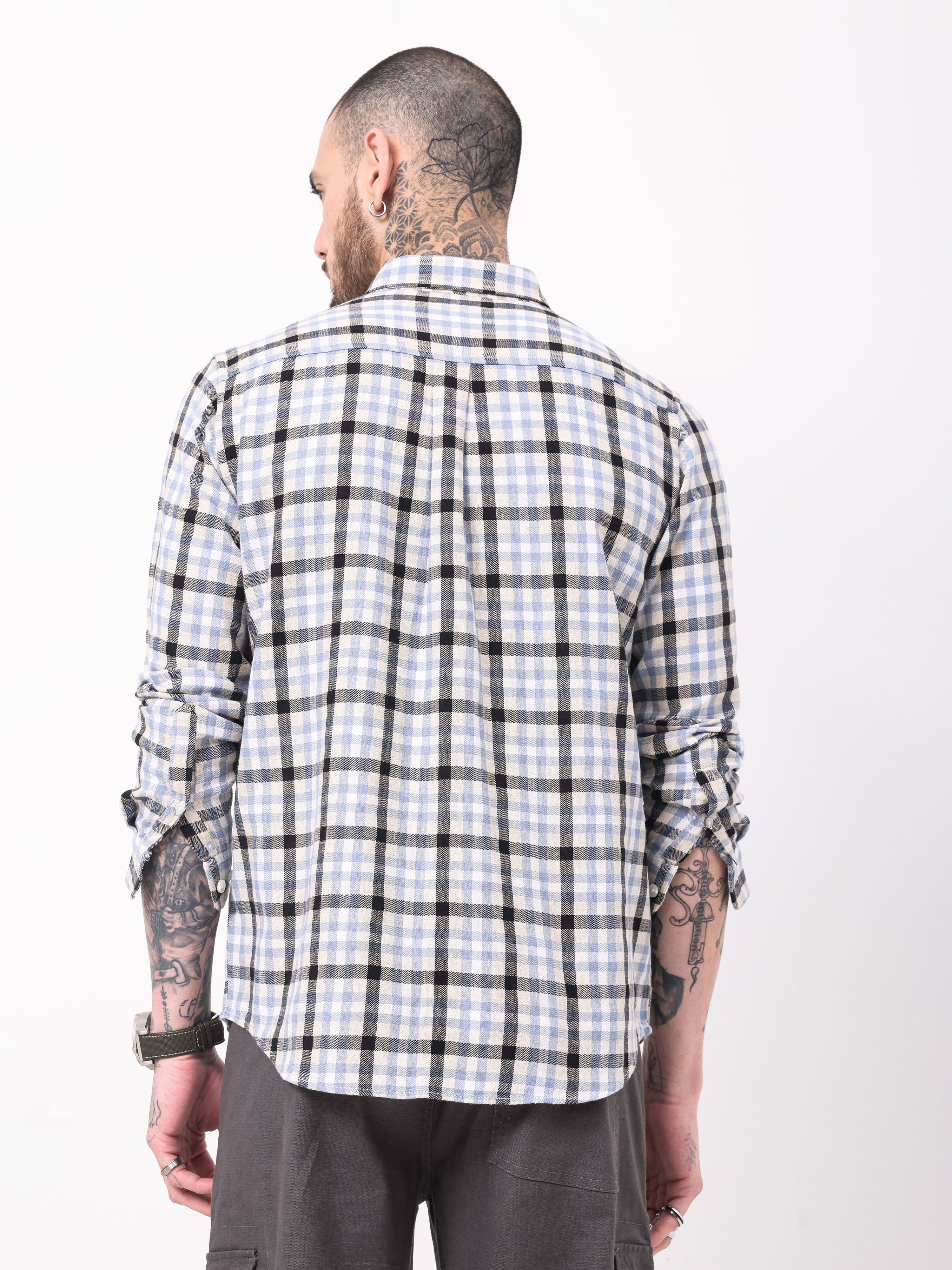 TWILL HEARINGBONE WEAVE CHECKS SHIRT