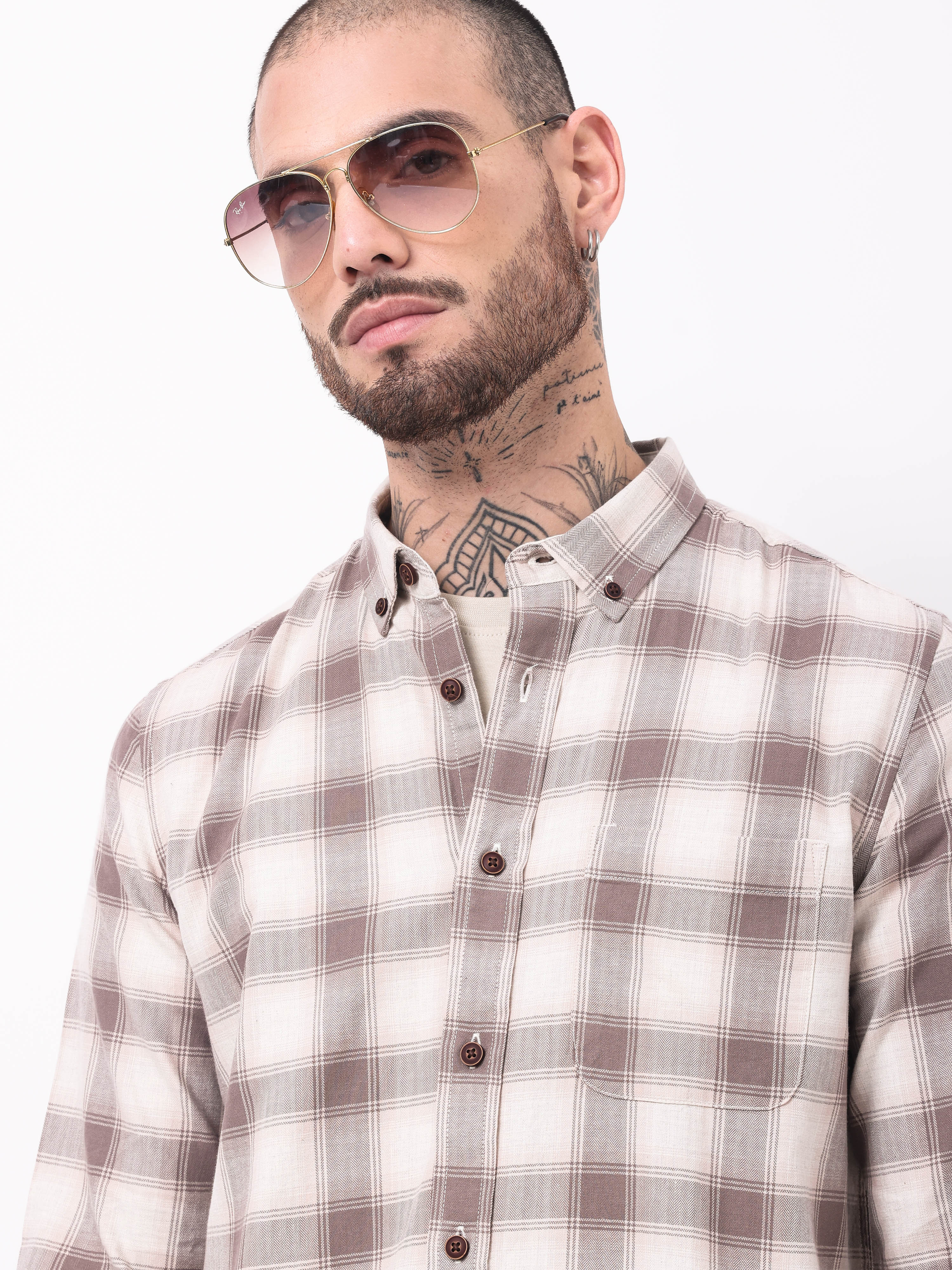 twill hearingbone weave checks shirt