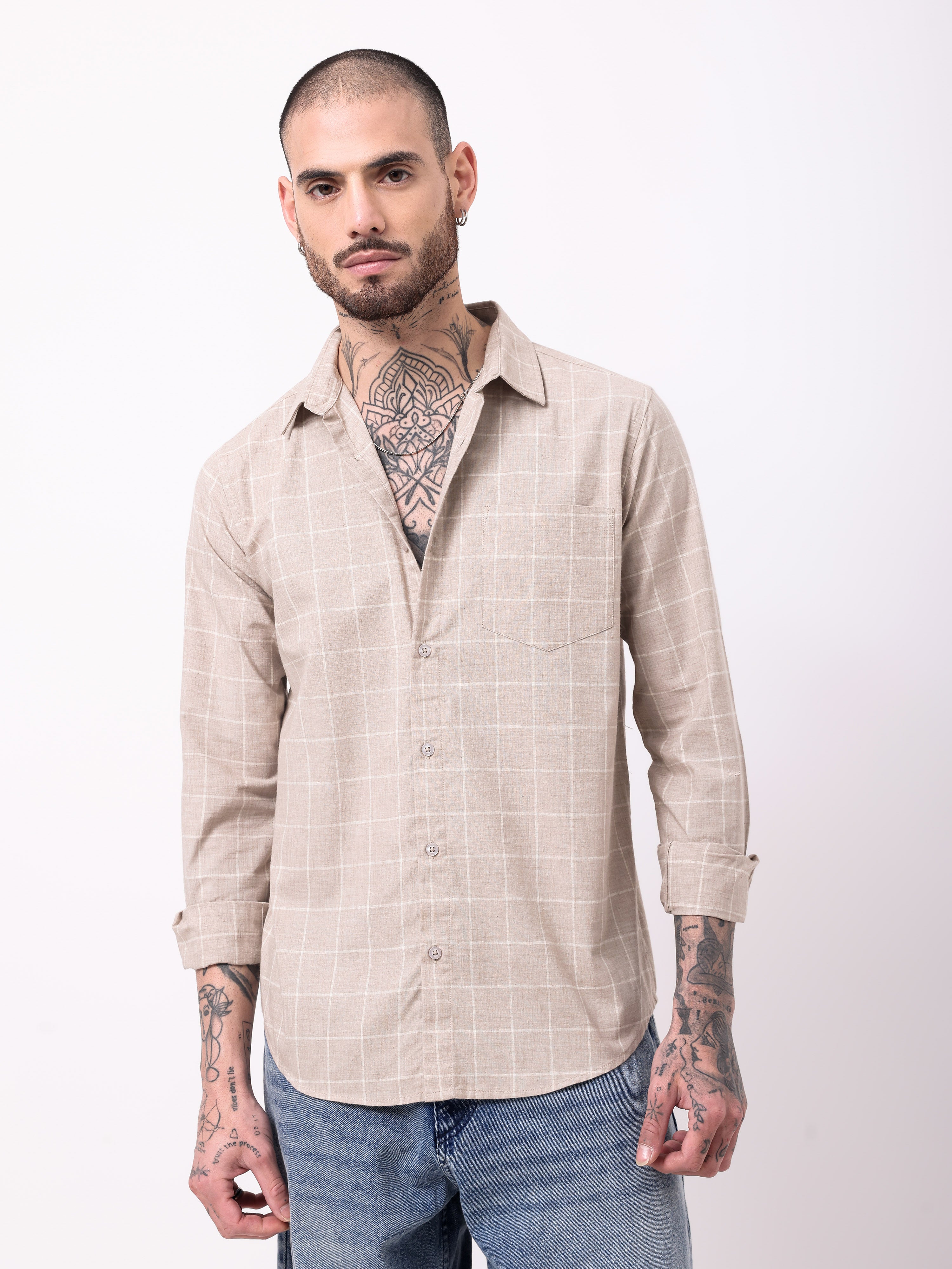 Cotton Linen Checks Slim fit Casual Shirt