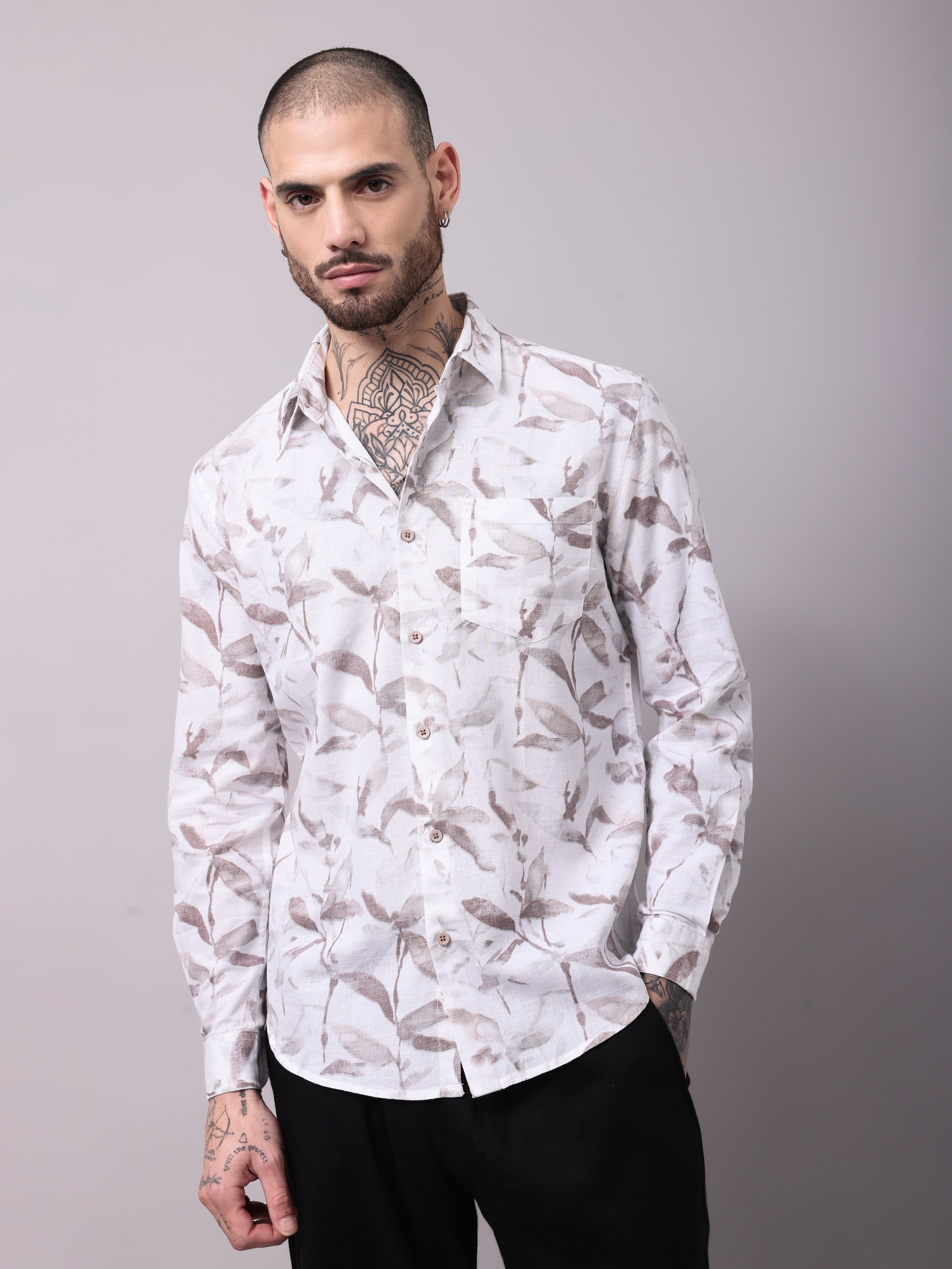 Dobby Digital Print Slim Fit Casual Shirt