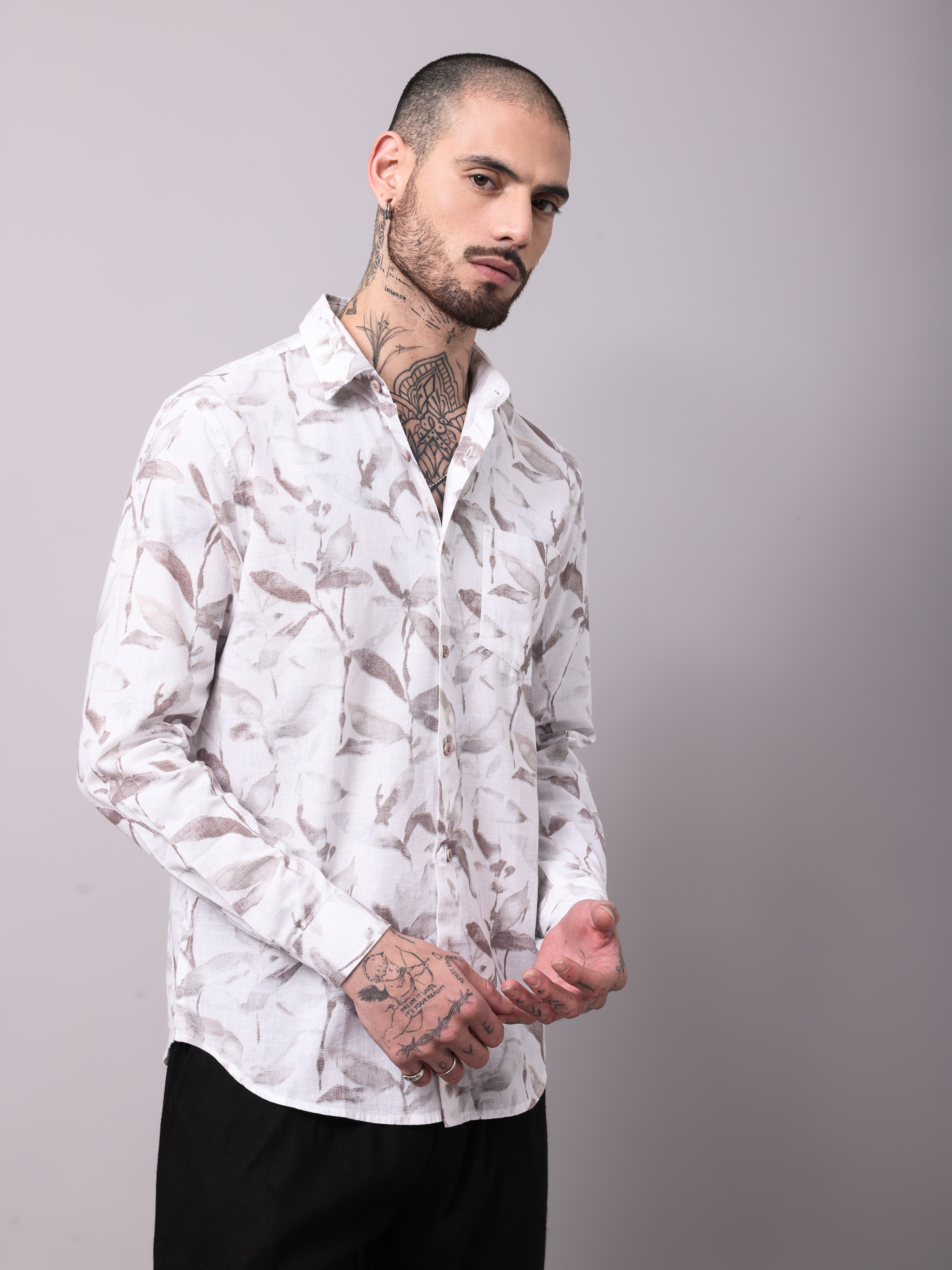 Dobby Digital Print Slim Fit Casual Shirt