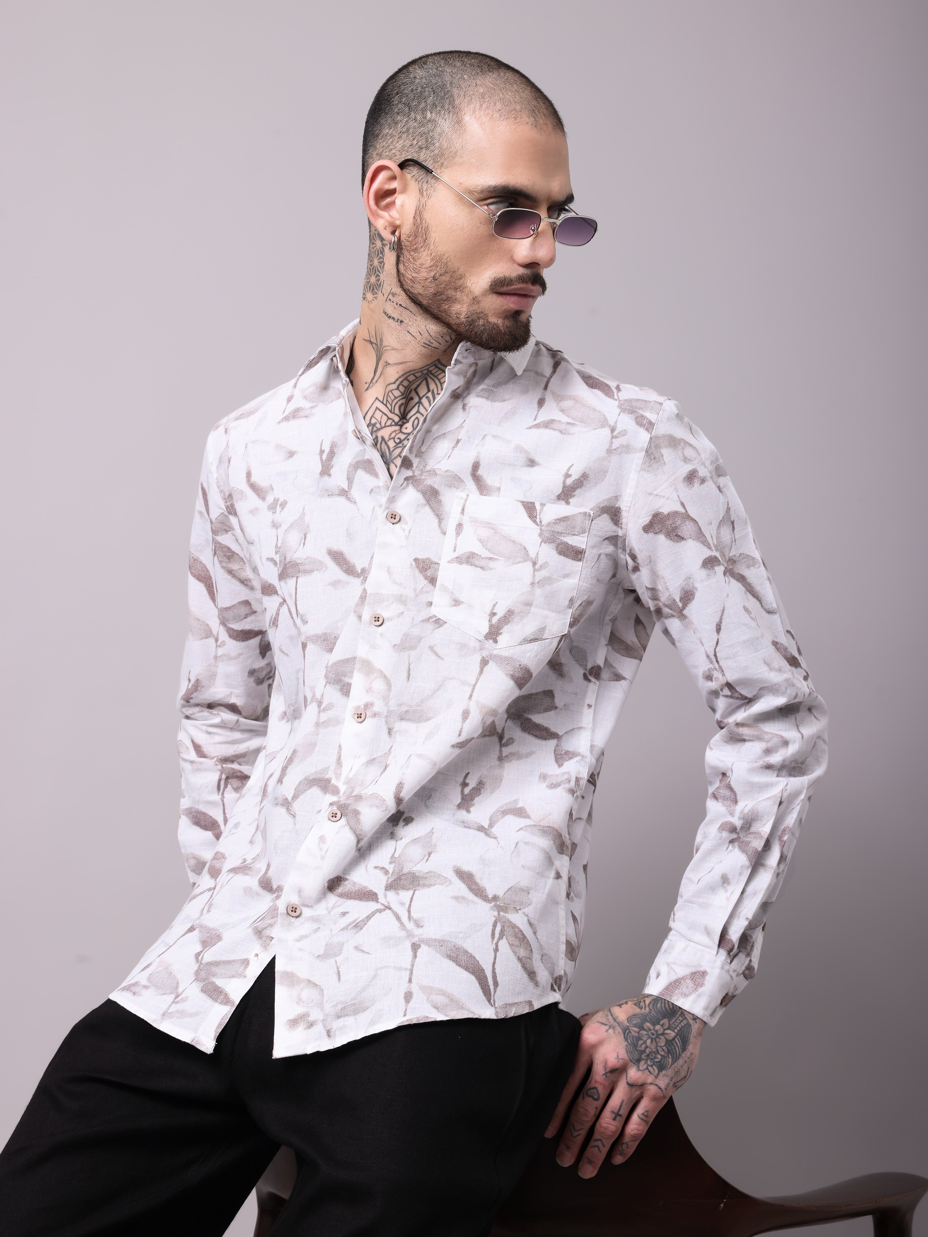 Dobby Digital Print Slim Fit Casual Shirt