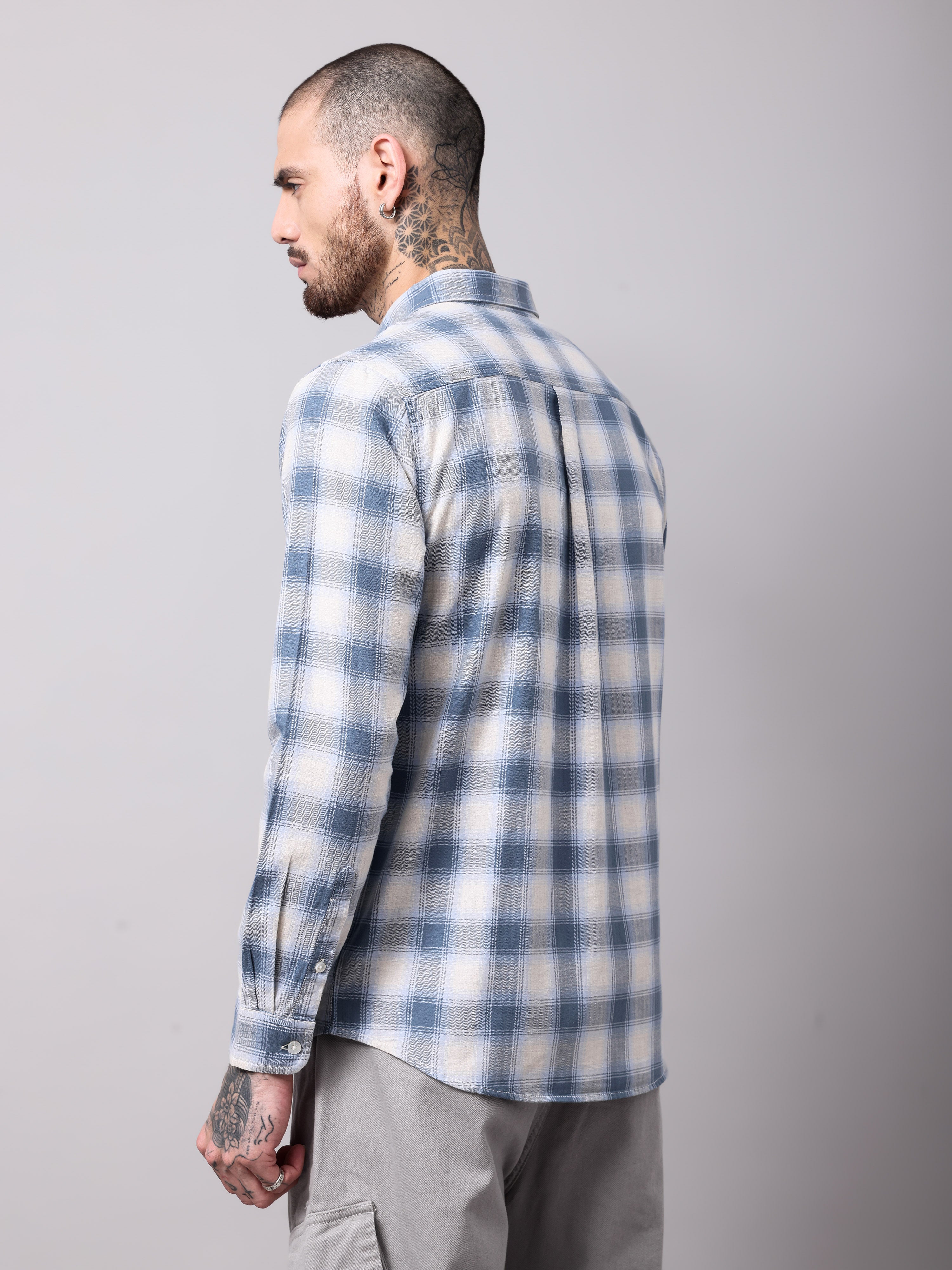 twill hearingbone weave checks shirt