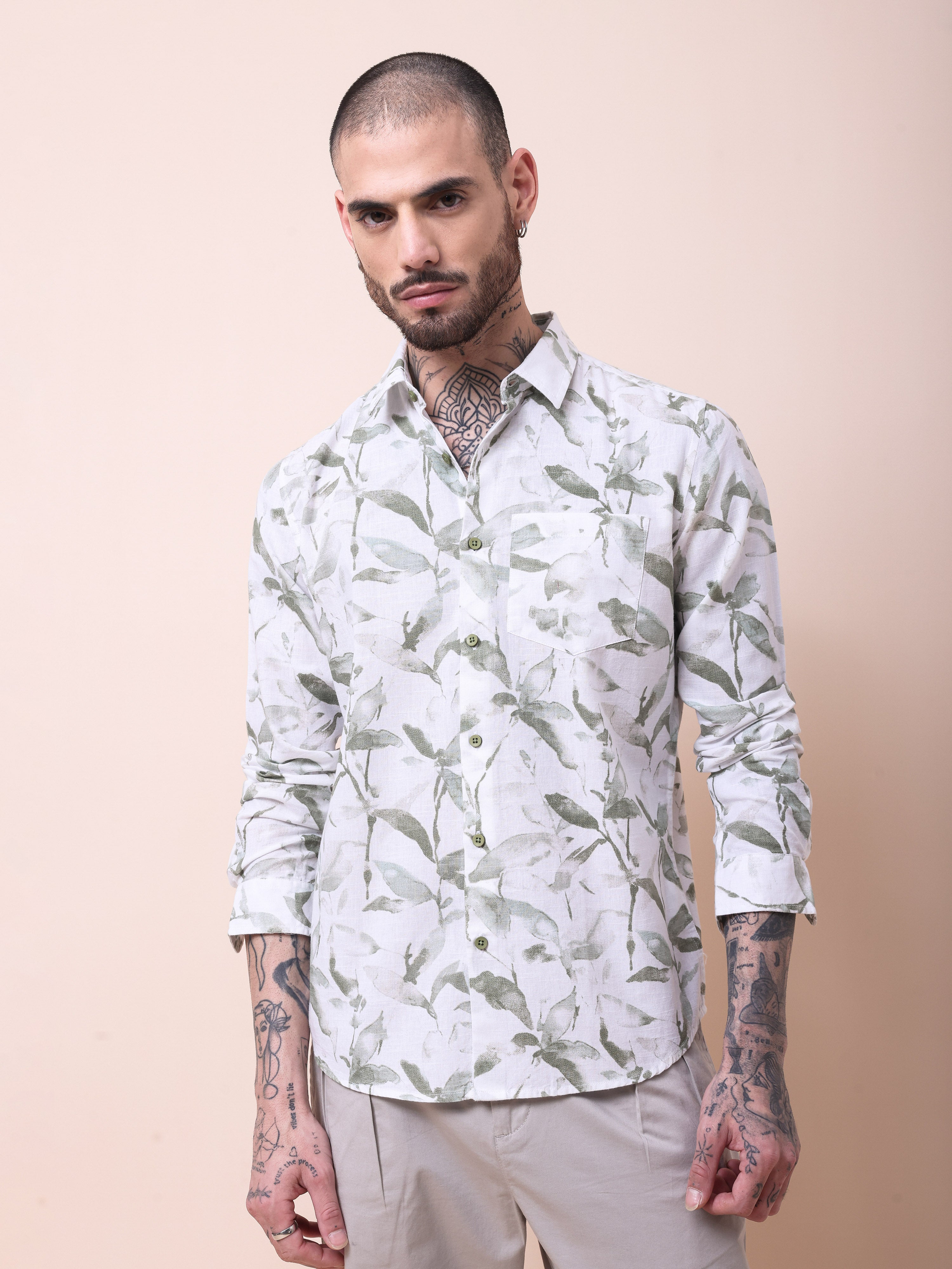 Dobby Digital Print Slim Fit Casual Shirt