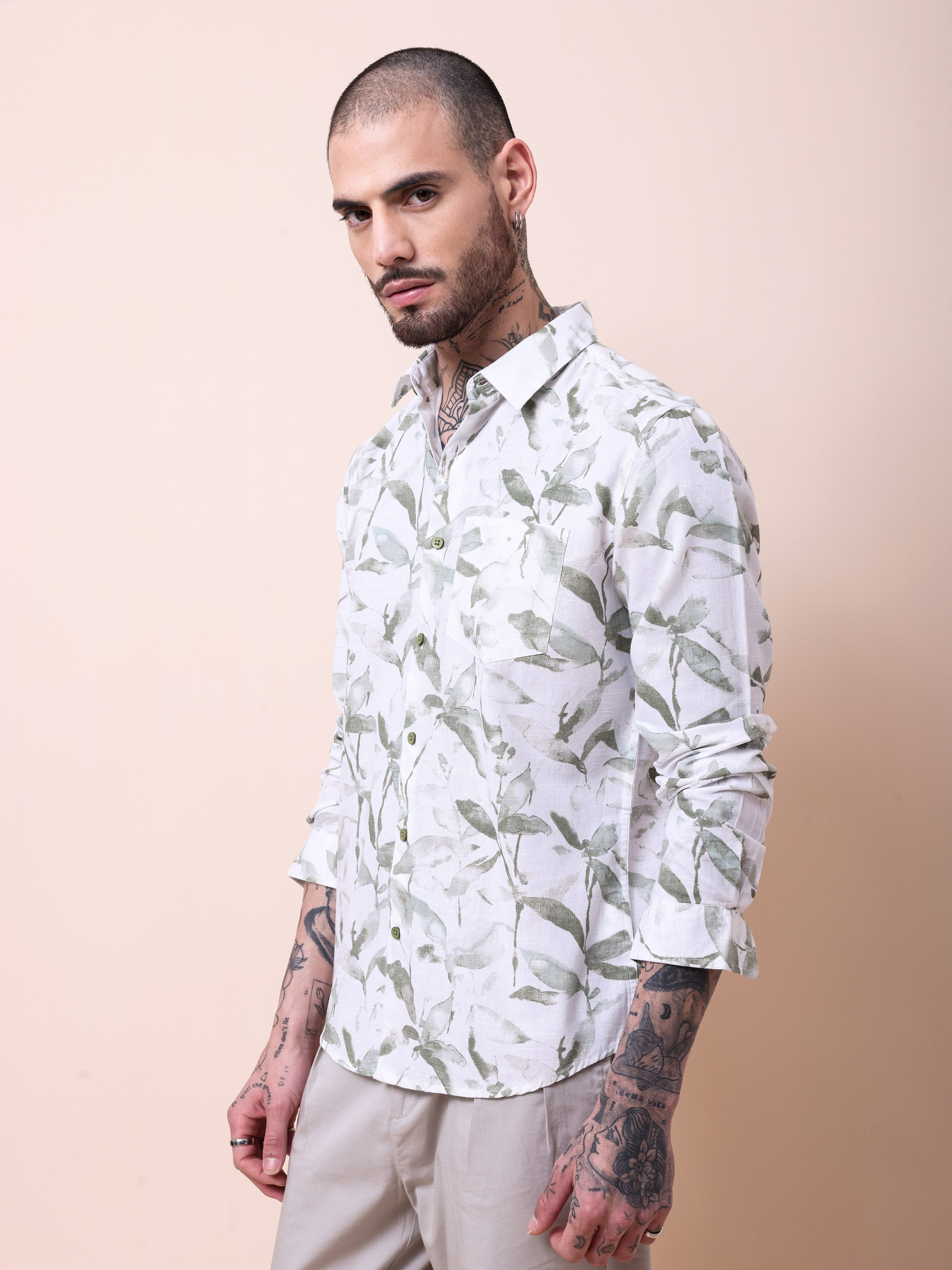 Dobby Digital Print Slim Fit Casual Shirt