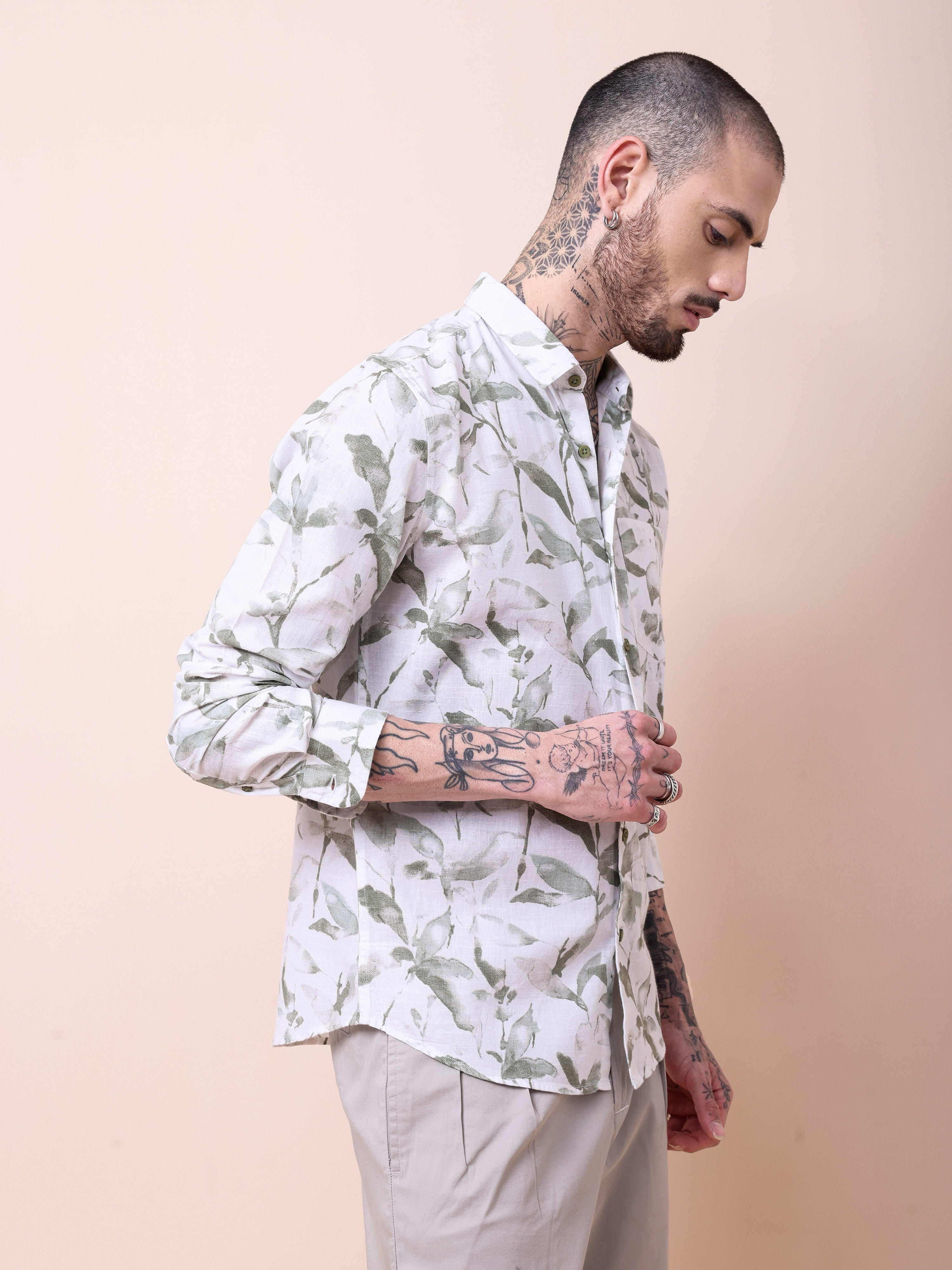 Dobby Digital Print Slim Fit Casual Shirt