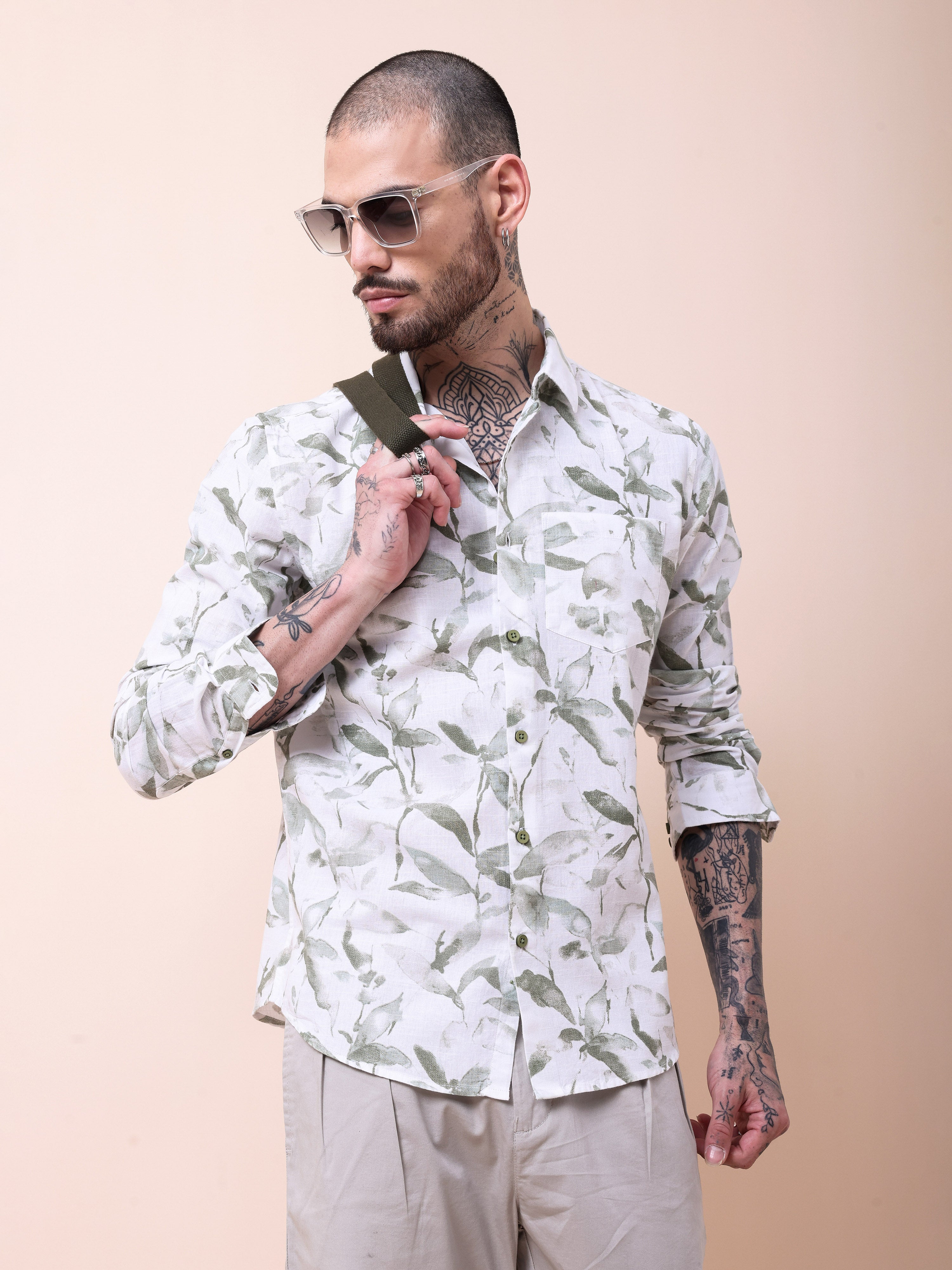 Dobby Digital Print Slim Fit Casual Shirt