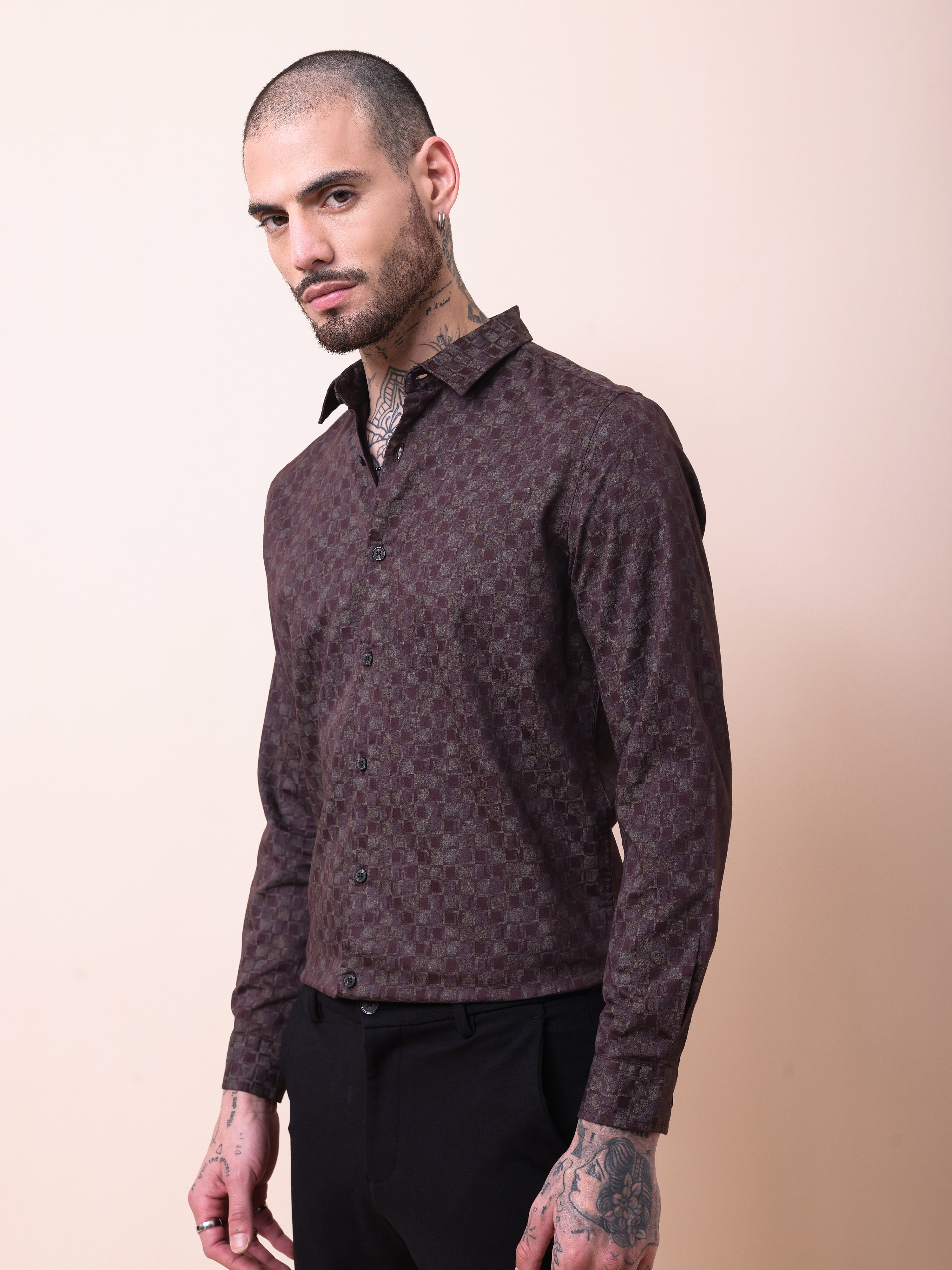 Abstract Print Slim Fit Casual Shirt