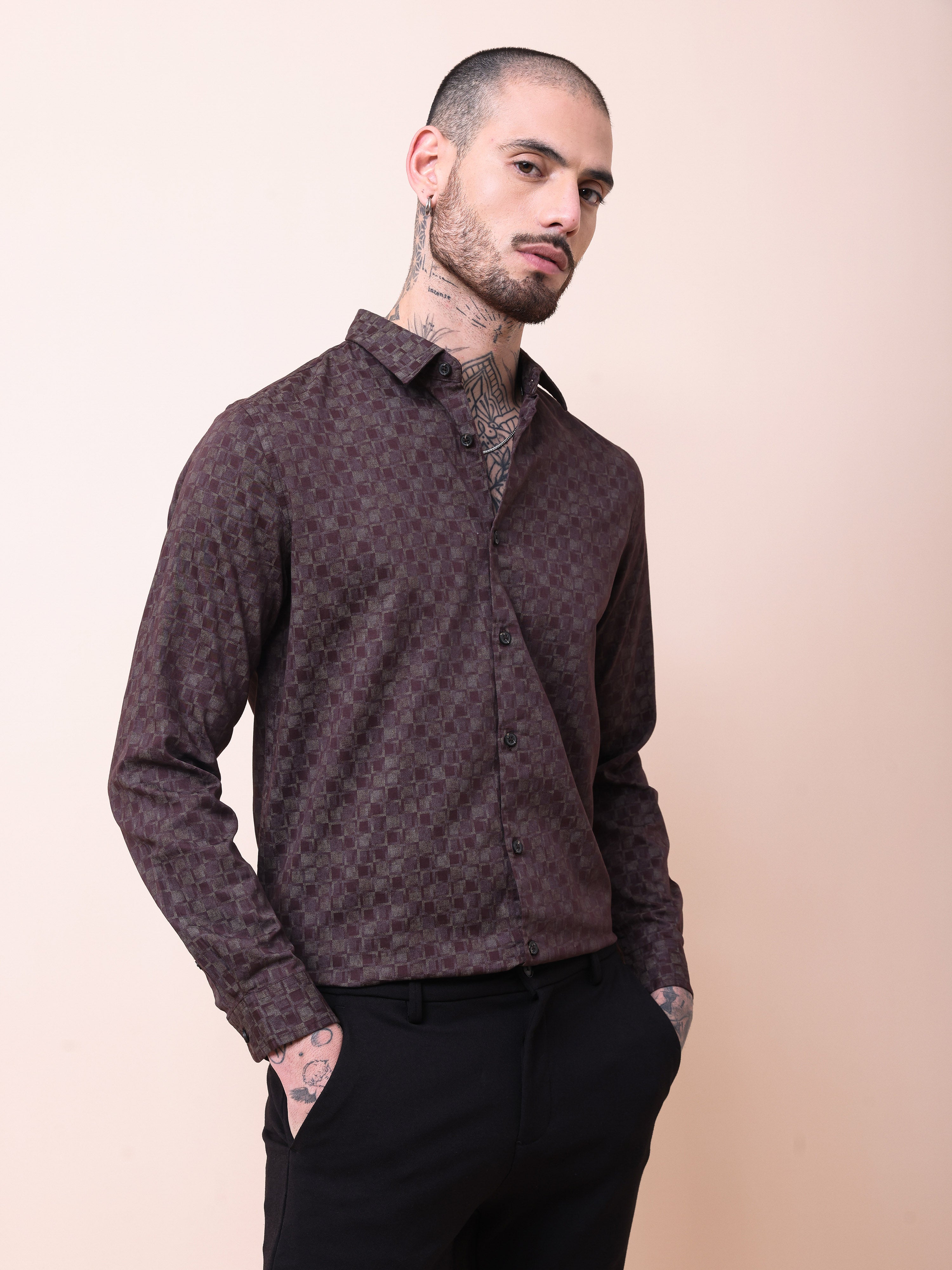 Abstract Print Slim Fit Casual Shirt