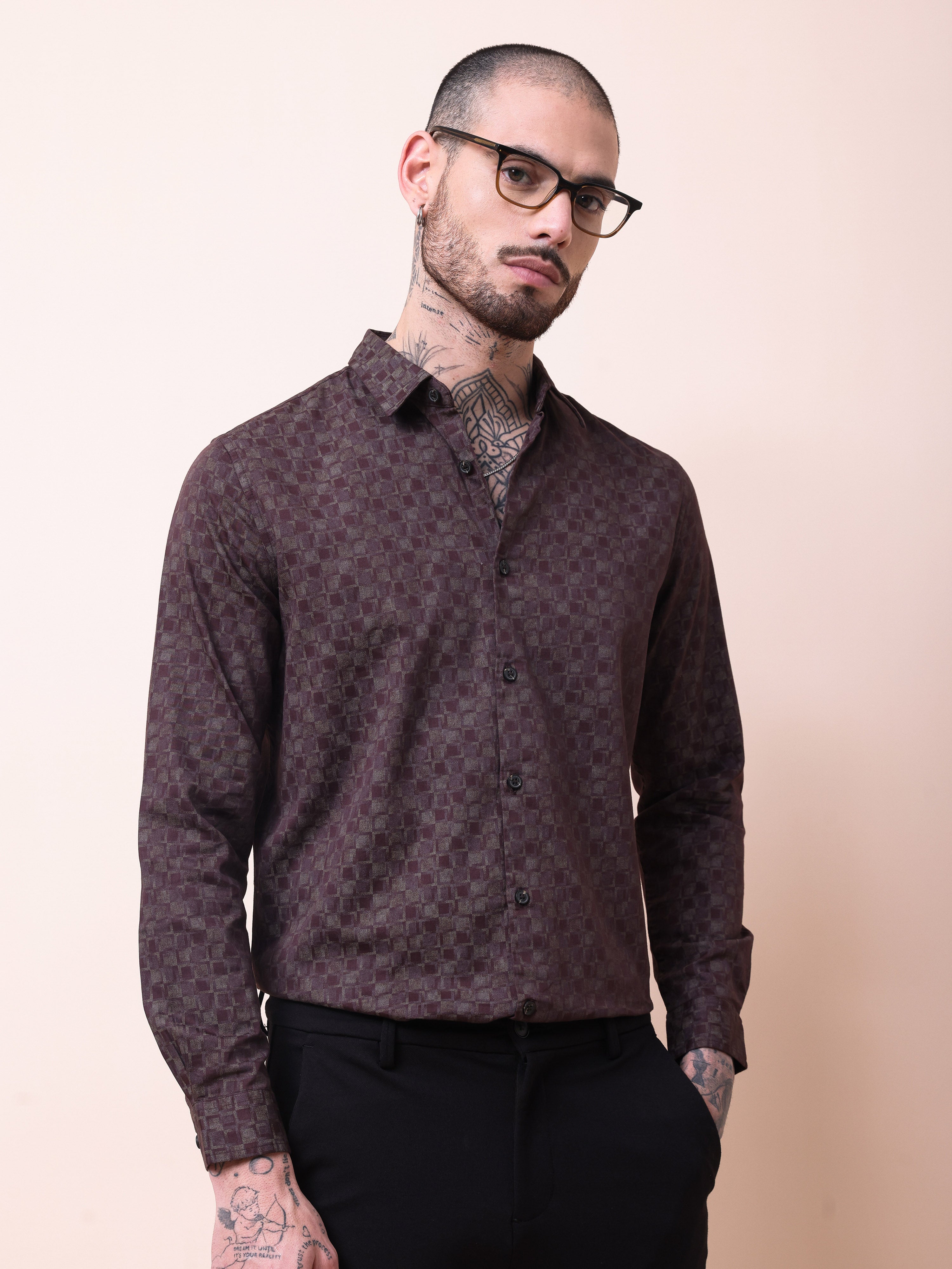 Abstract Print Slim Fit Casual Shirt