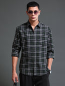 Men's Melange Twill Olive Checks Shirts