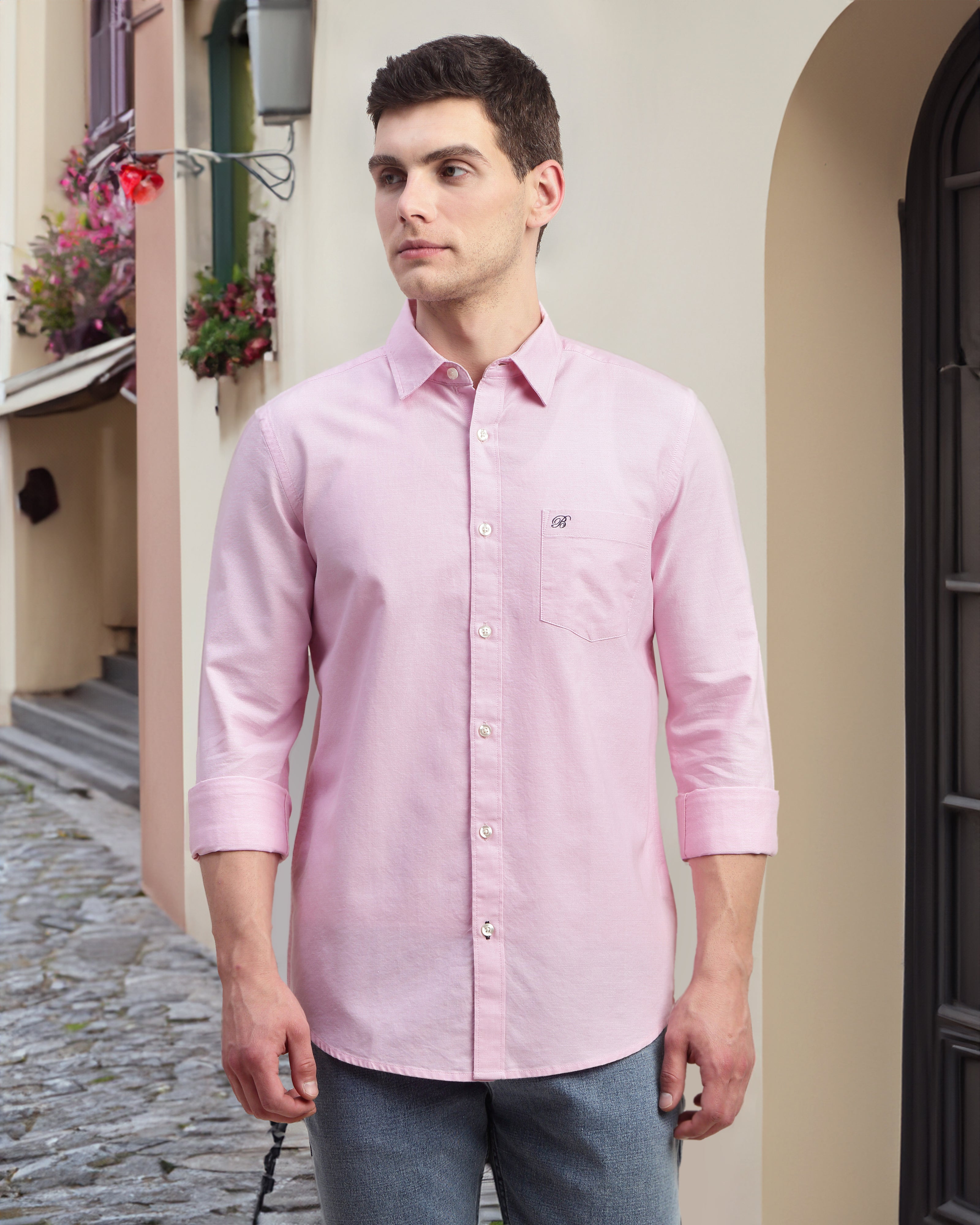 Men Slim Fit Oxford Cotton Casual Shirt