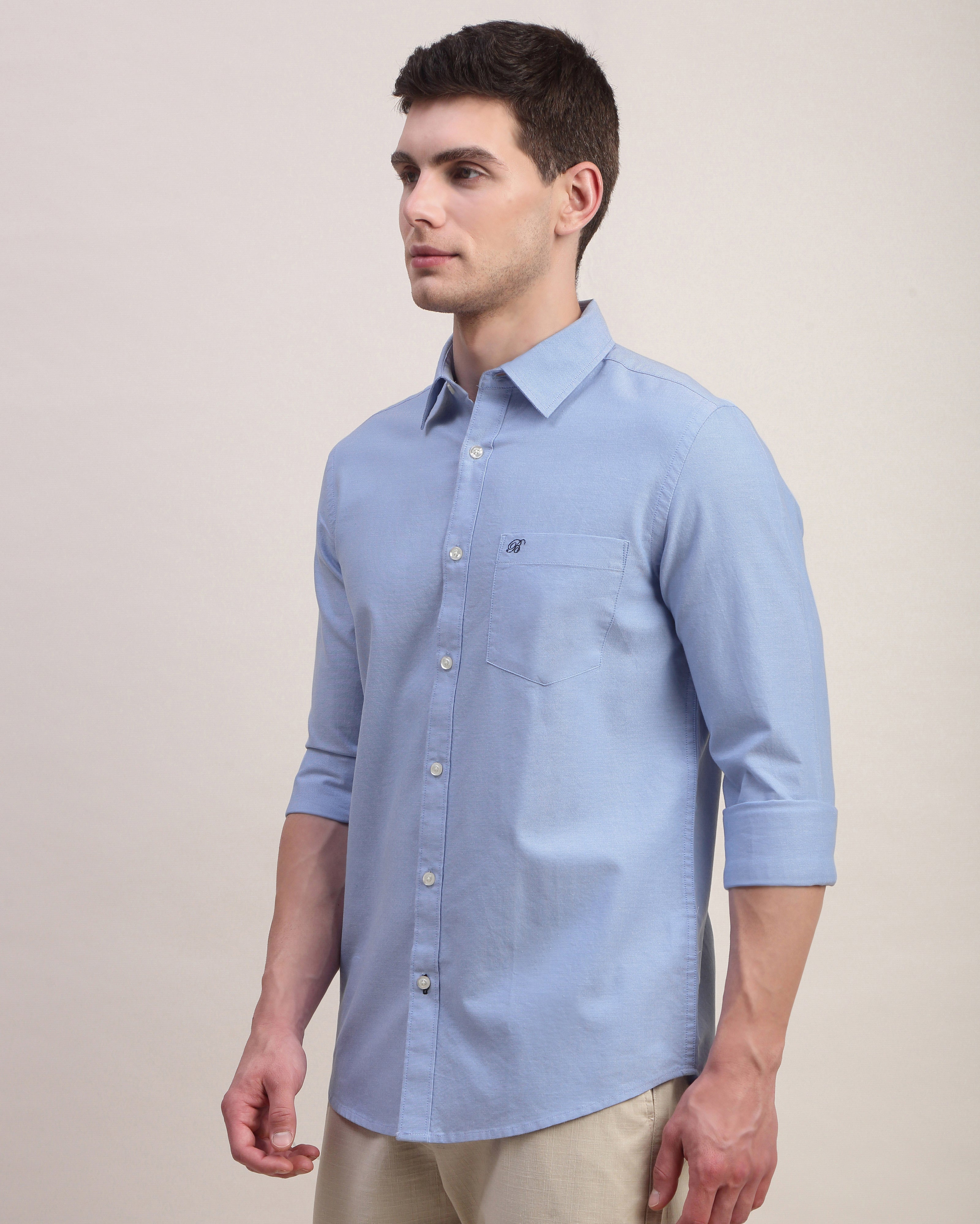 Men Slim Fit Oxford Cotton Casual Shirt