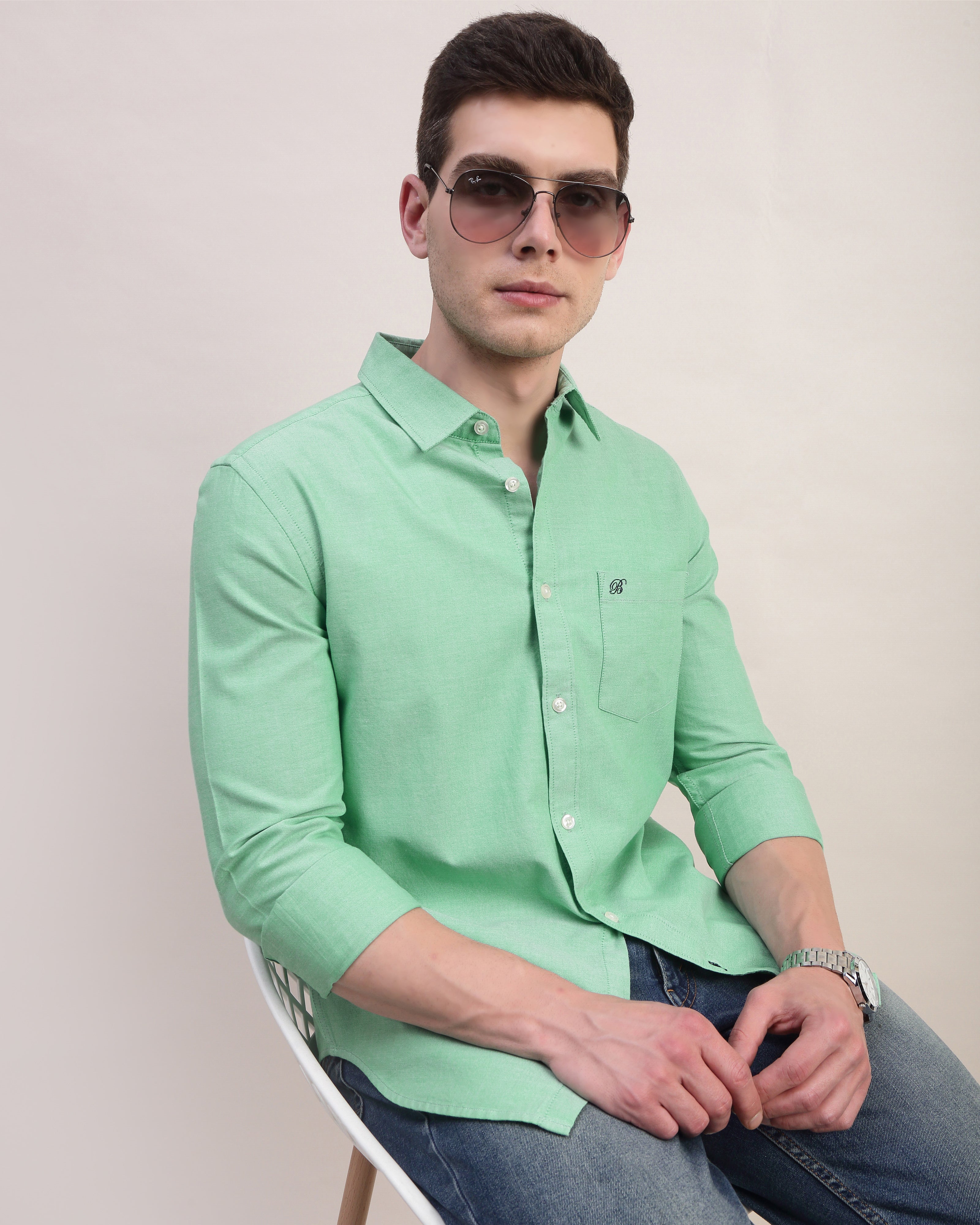 Men Slim Fit Oxford Cotton Casual Shirt