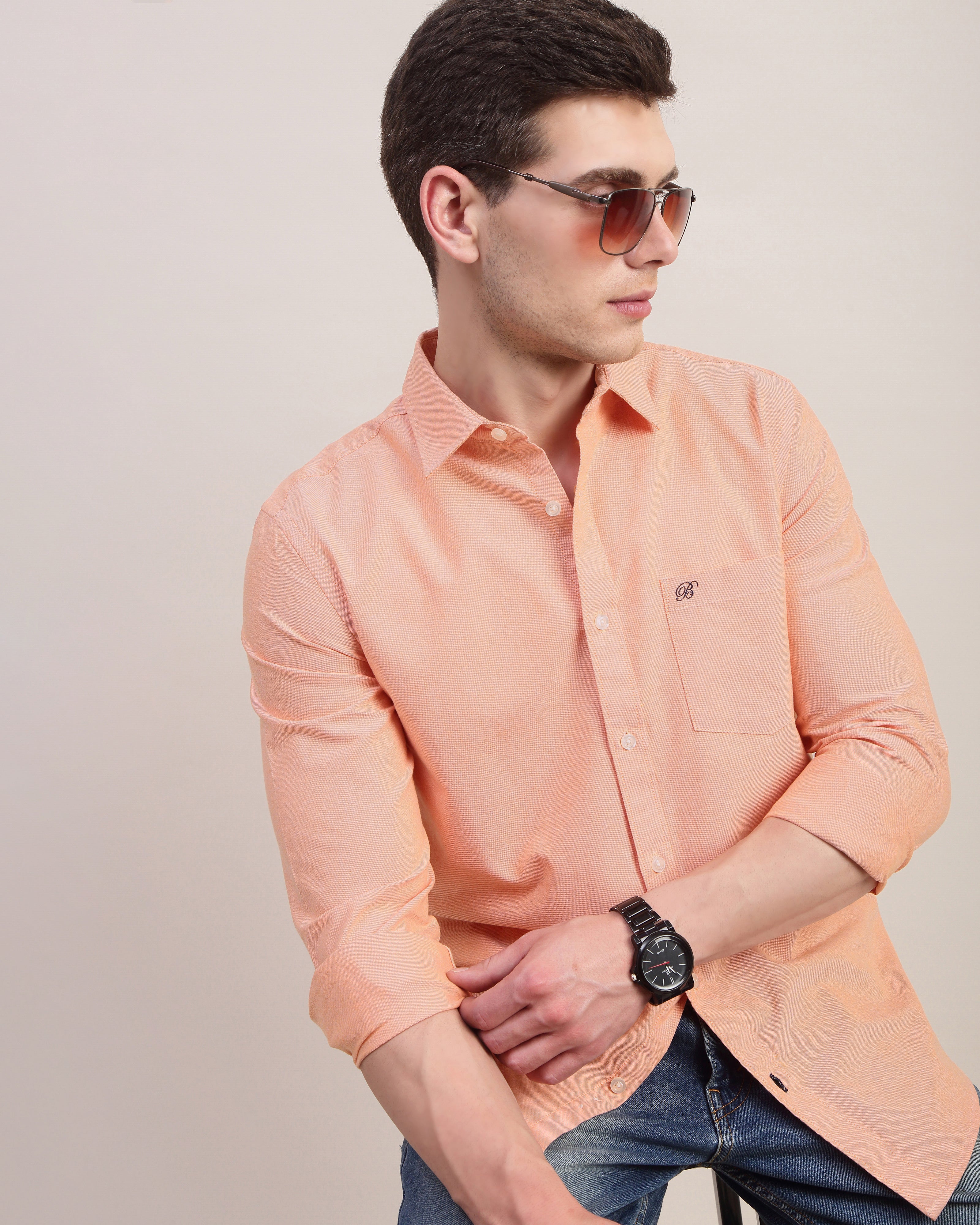 Men Slim Fit Oxford Cotton Casual Shirt