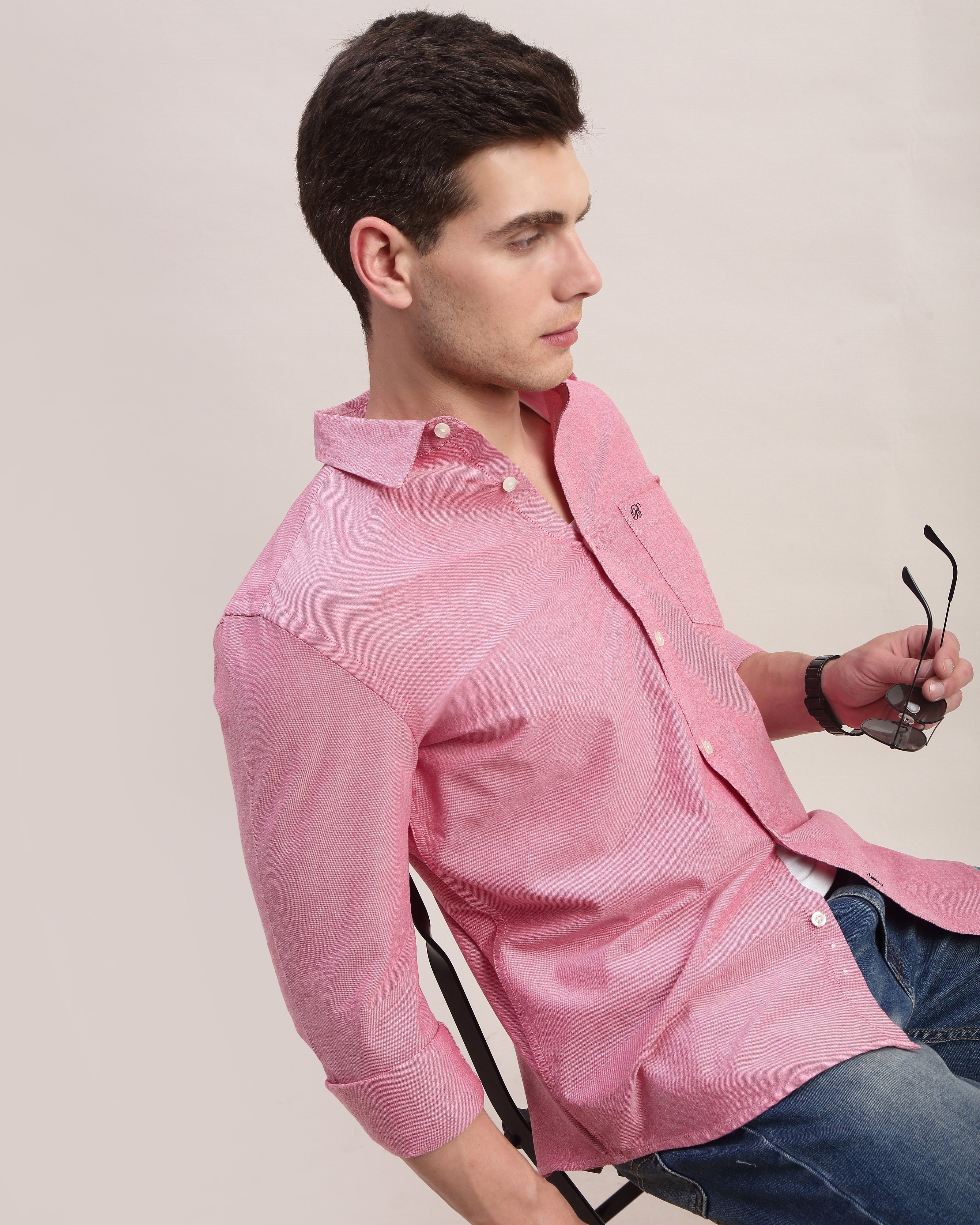 Men Slim Fit Oxford Cotton Casual Shirt