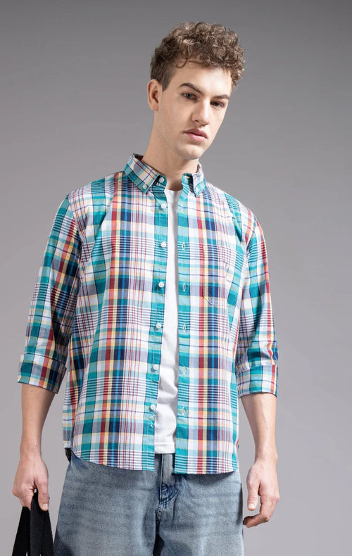 Slim Fit Window Pane Checks Oxford Shirt