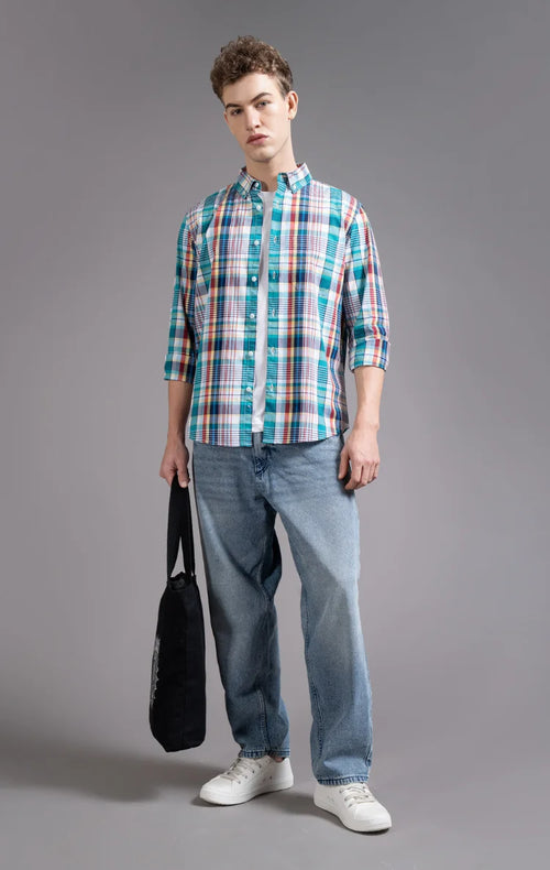 Slim Fit Window Pane Checks Oxford Shirt