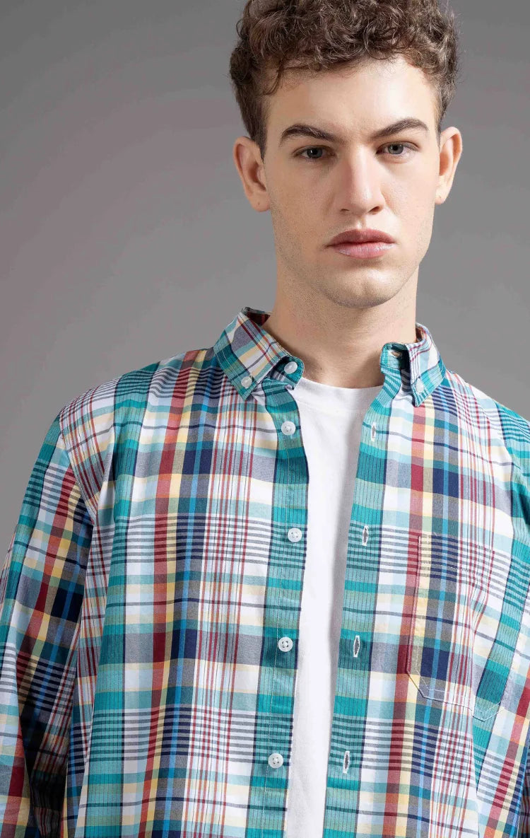 Slim Fit Window Pane Checks Oxford Shirt