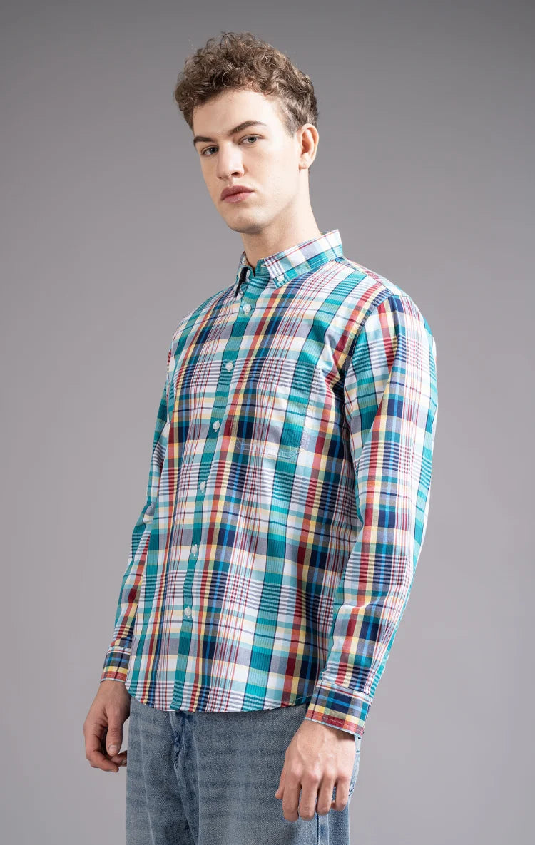 Slim Fit Window Pane Checks Oxford Shirt