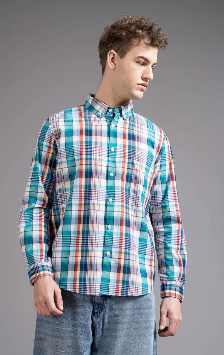 Slim Fit Window Pane Checks Oxford Shirt