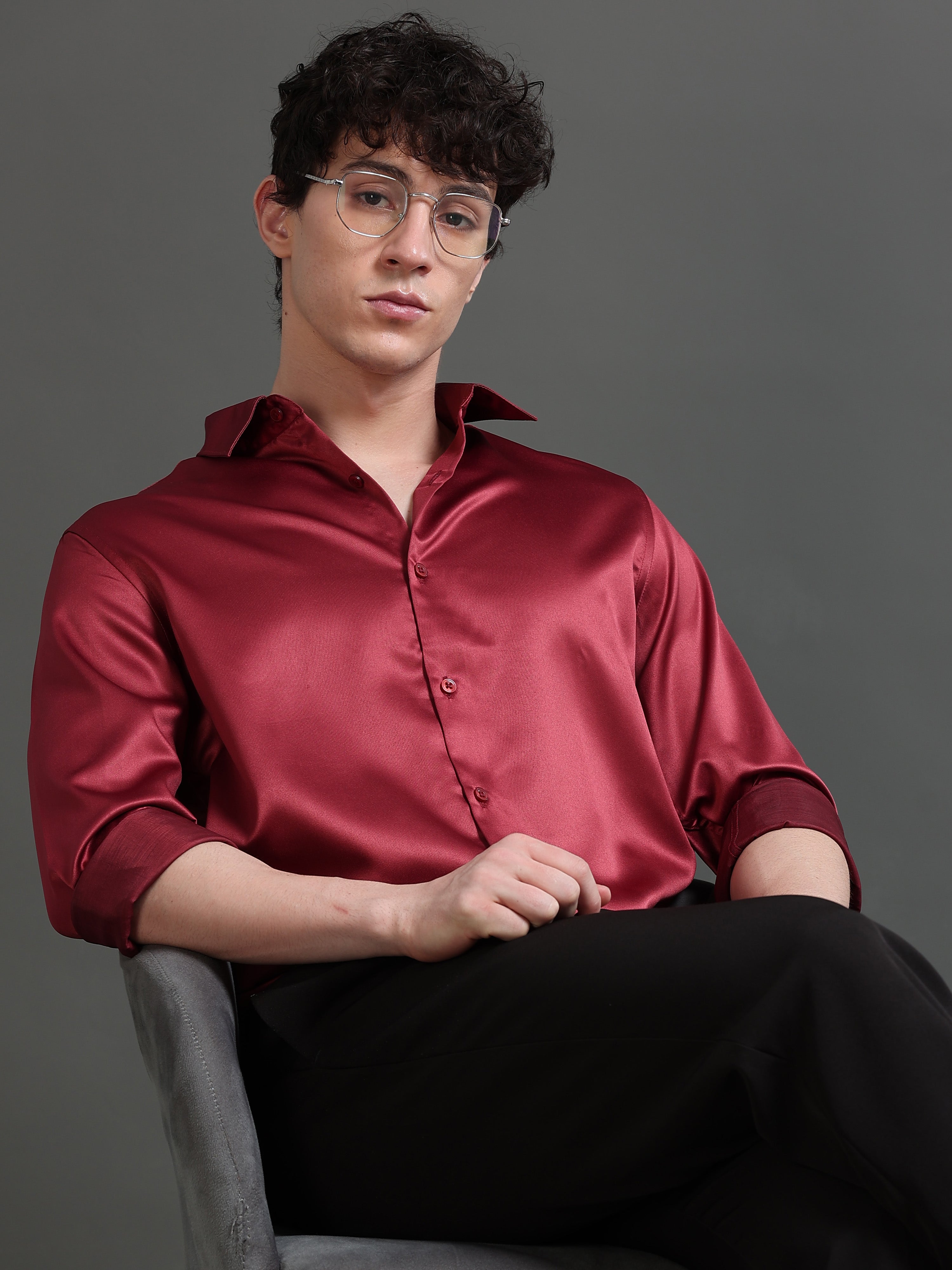 Men Spread Collar Smart Slim Fit Casual Shirt