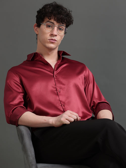 Men Spread Collar Smart Slim Fit Casual Shirt