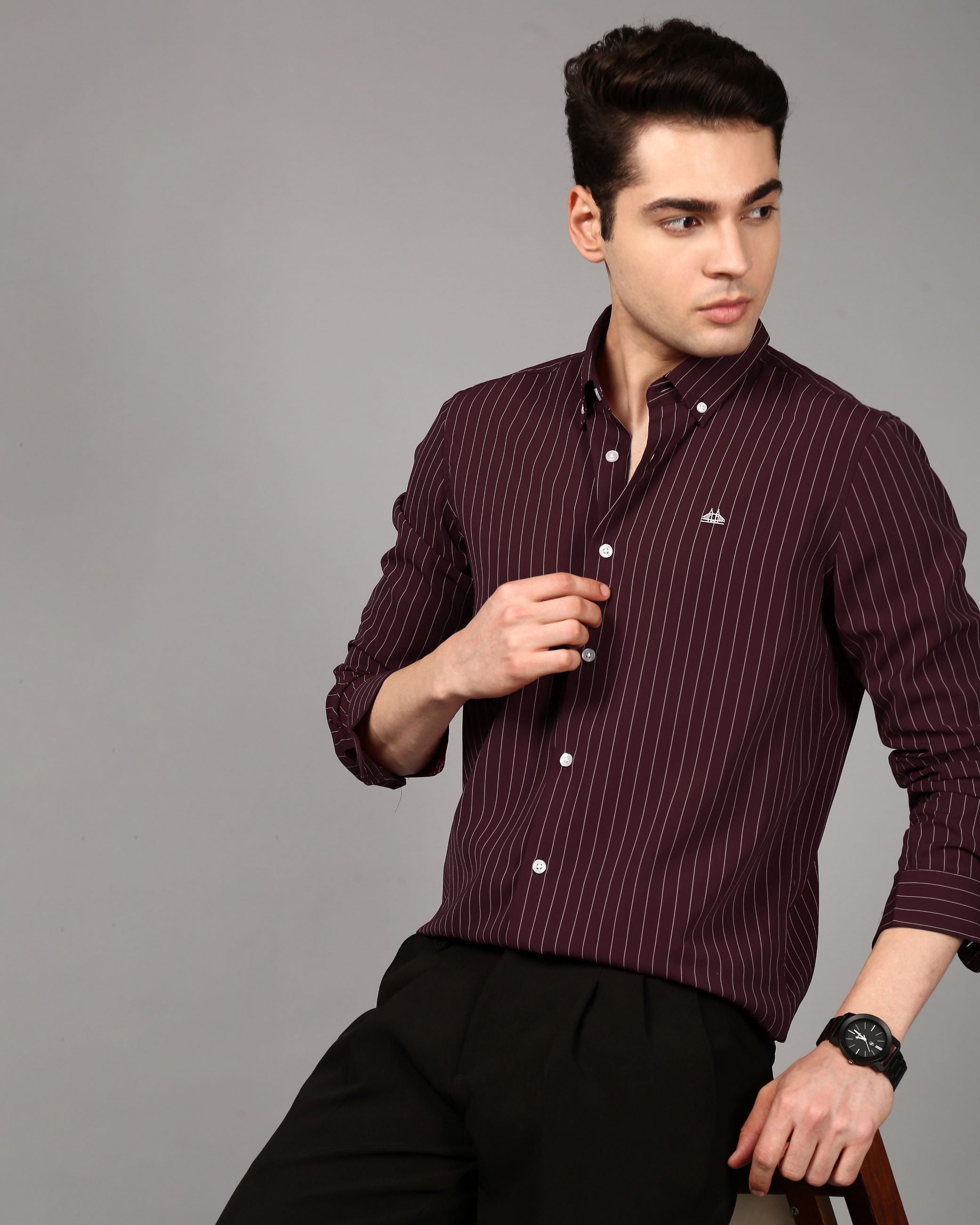 Comfort Slim Fit Vertical Striped Button-Down Collar Casual Shirt