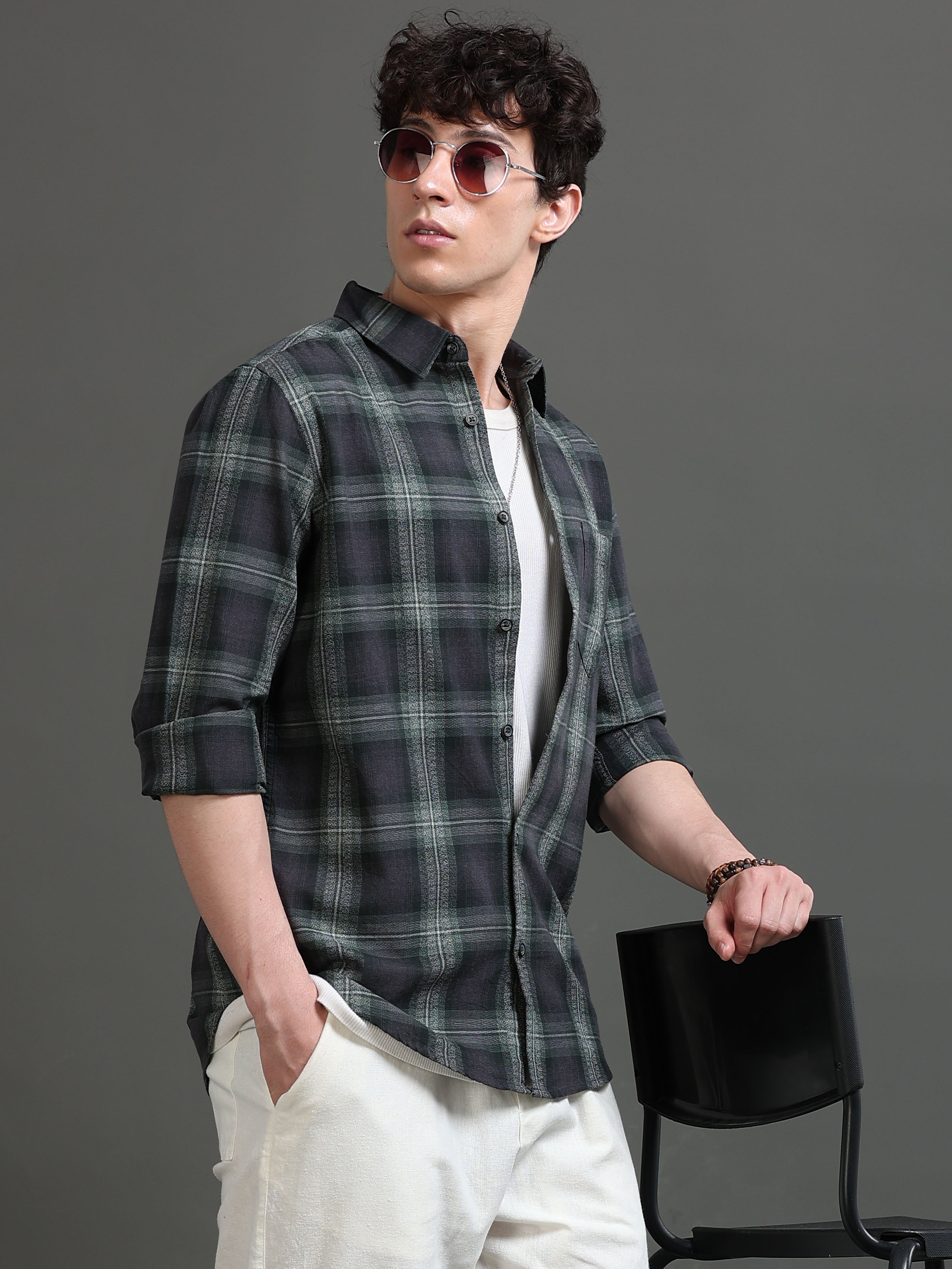 Men Smart Slim Fit Tartan Checks Checked Casual Shirt