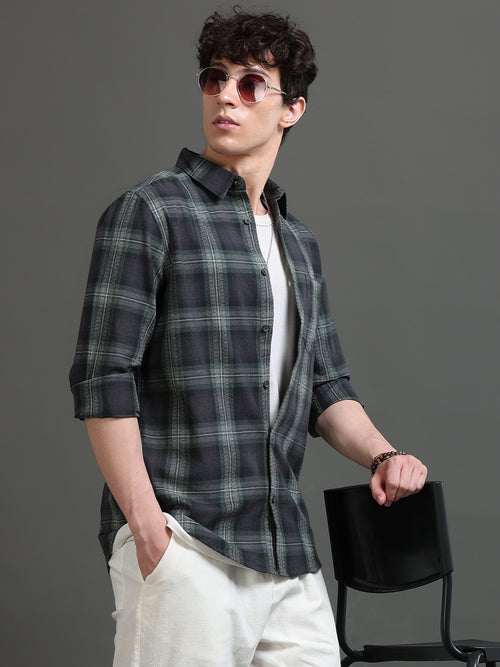 Men Smart Slim Fit Tartan Checks Checked Casual Shirt