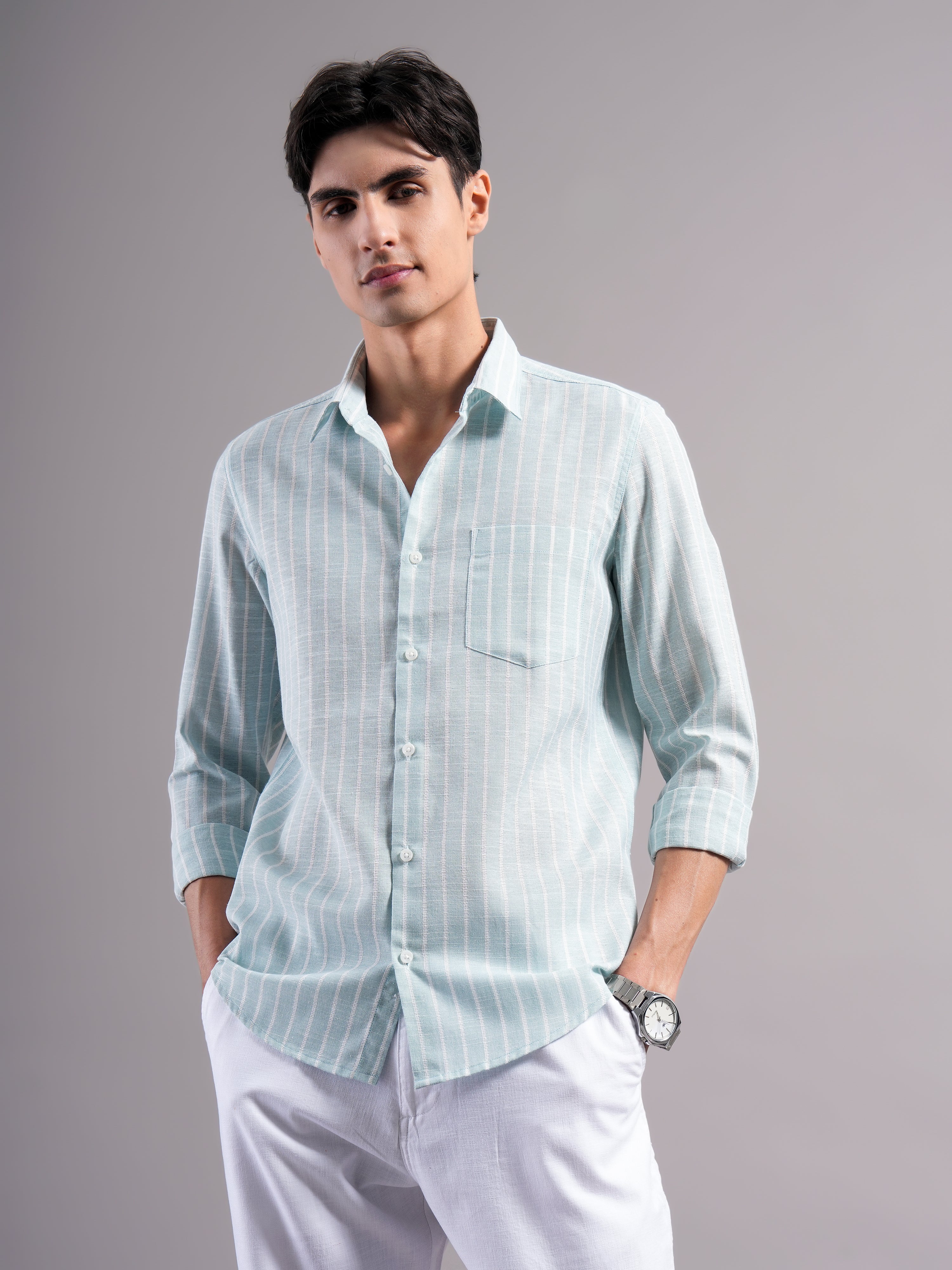 Men Smart Slim Fit Striped Casual Shirt